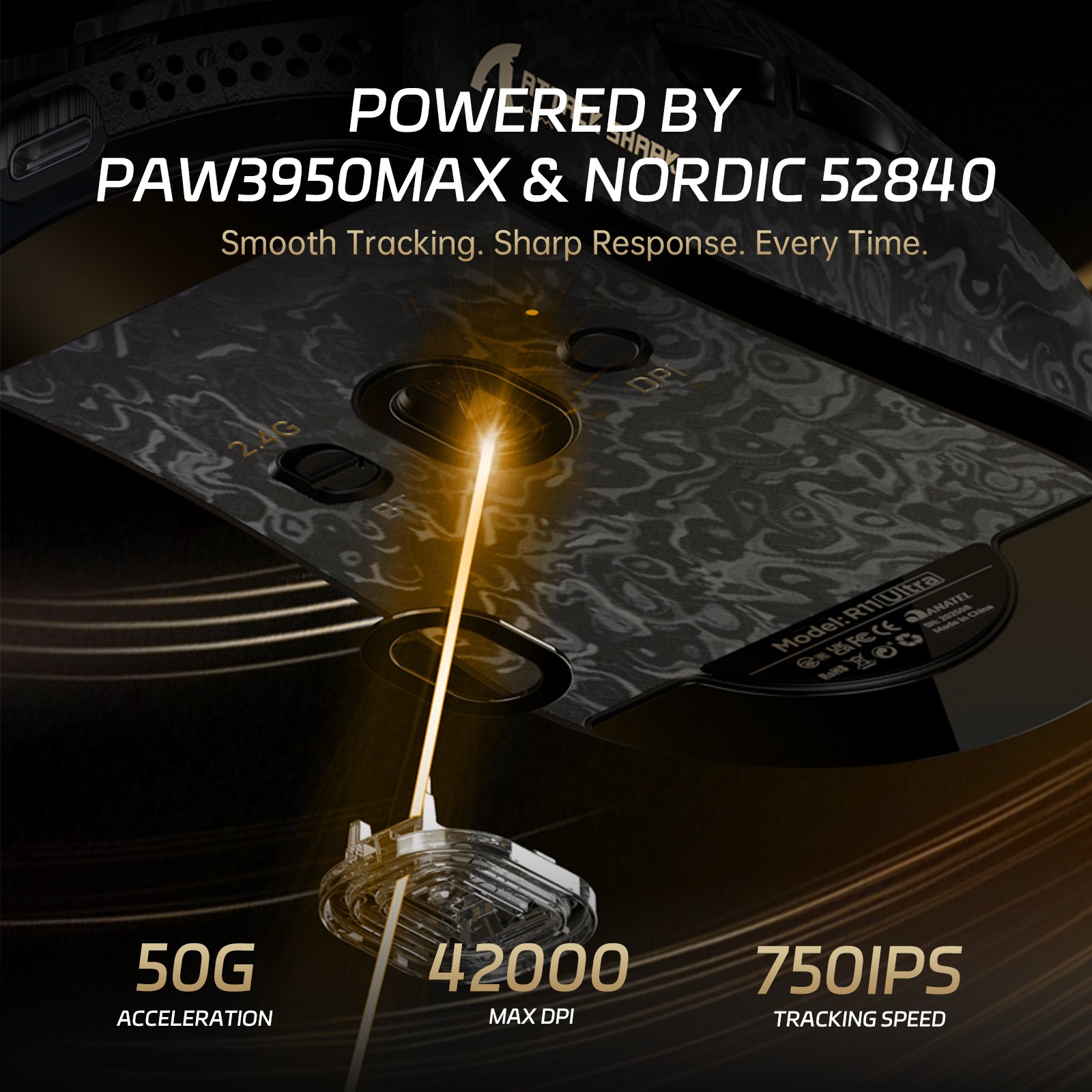 ATTACK SHARK R11 ULTRA Carbon Fiber Wireless 8K PAW3950MAX Gaming-Maus mit C06 Ultra LED-Kabel