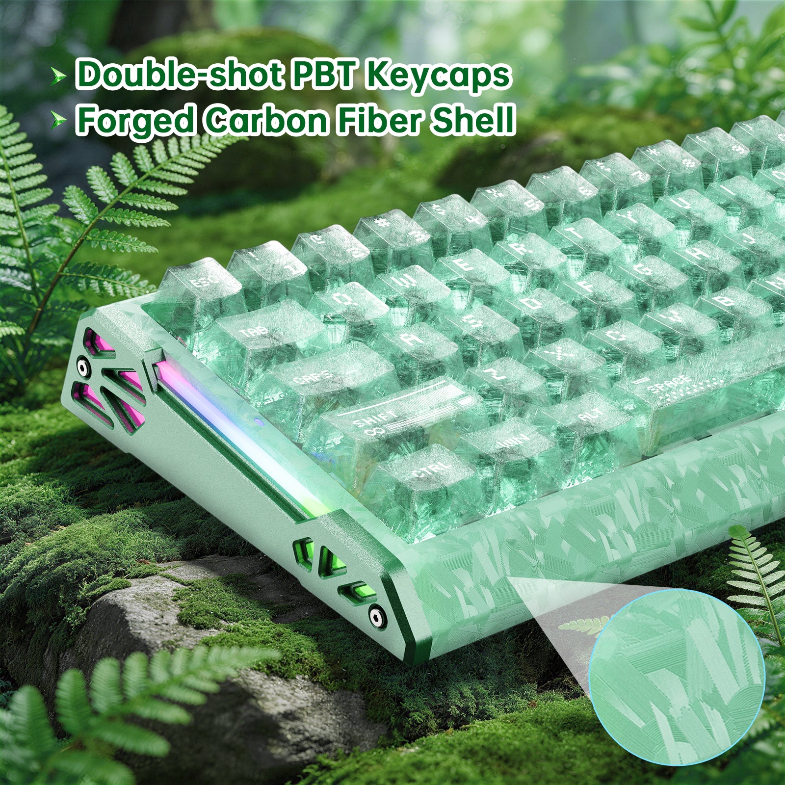 ATTACK SHARK R68 HE Kohlefaser Kabelgebundene Rapid Trigger Magnetischer Schalter Tastatur mit C01 Ultra RGB Spiralkabel