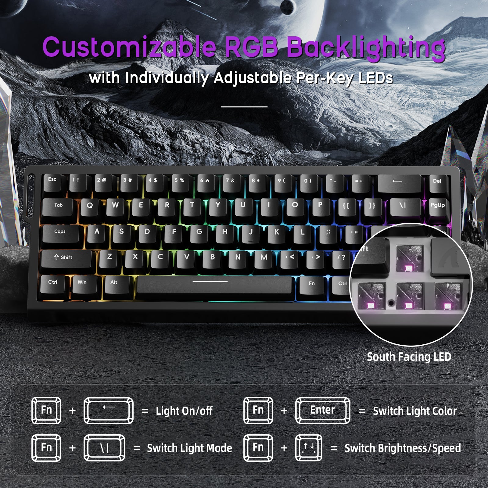 ATTACK SHARK X68HE 60% black magnetic gaming keyboard with customizable RGB backlighting and adjustable per-key LEDs
