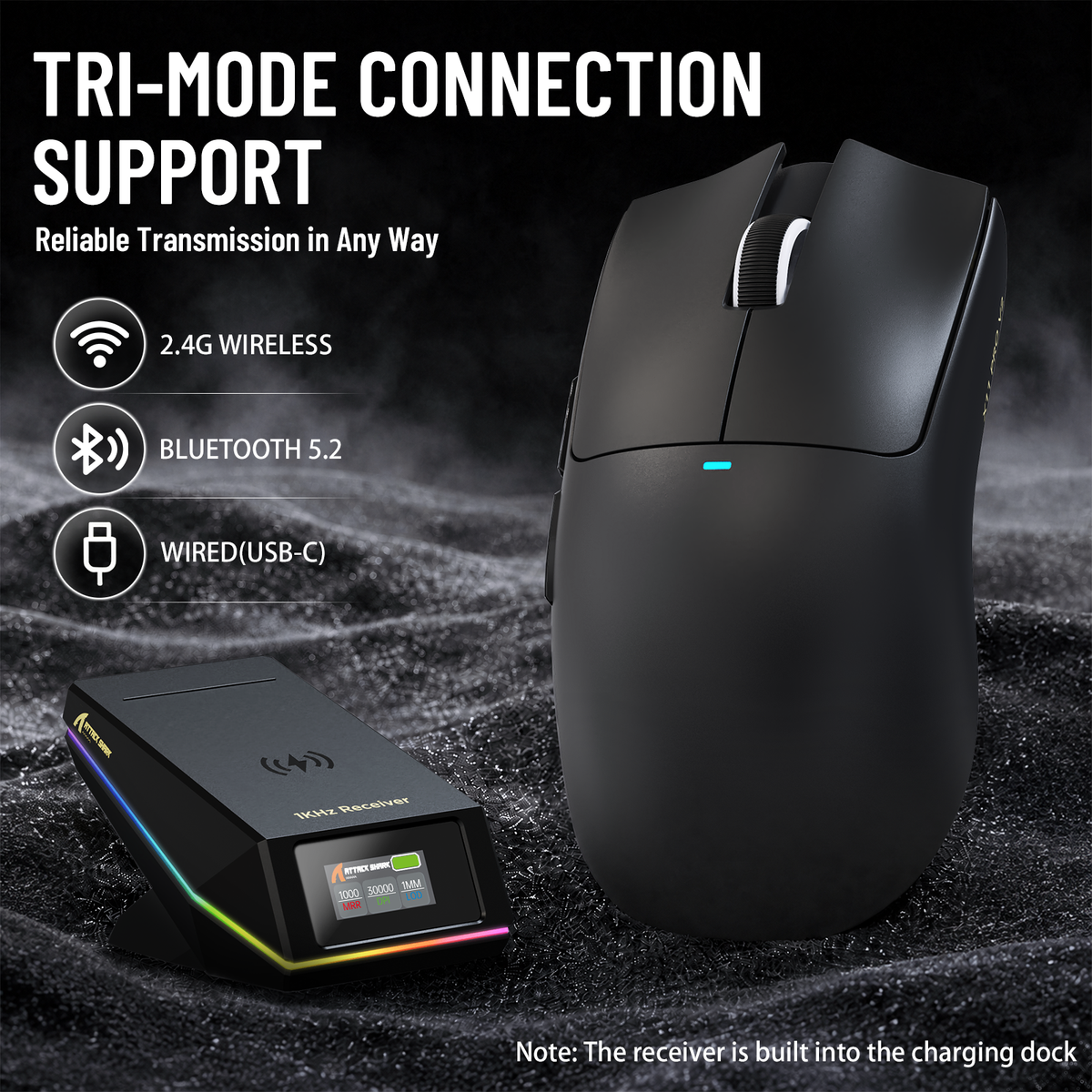 ATTACK SHARK X11 PRO V2 Kabellose Gaming-Maus mit TFT-Display, Ladestation und C06 Spiralkabel