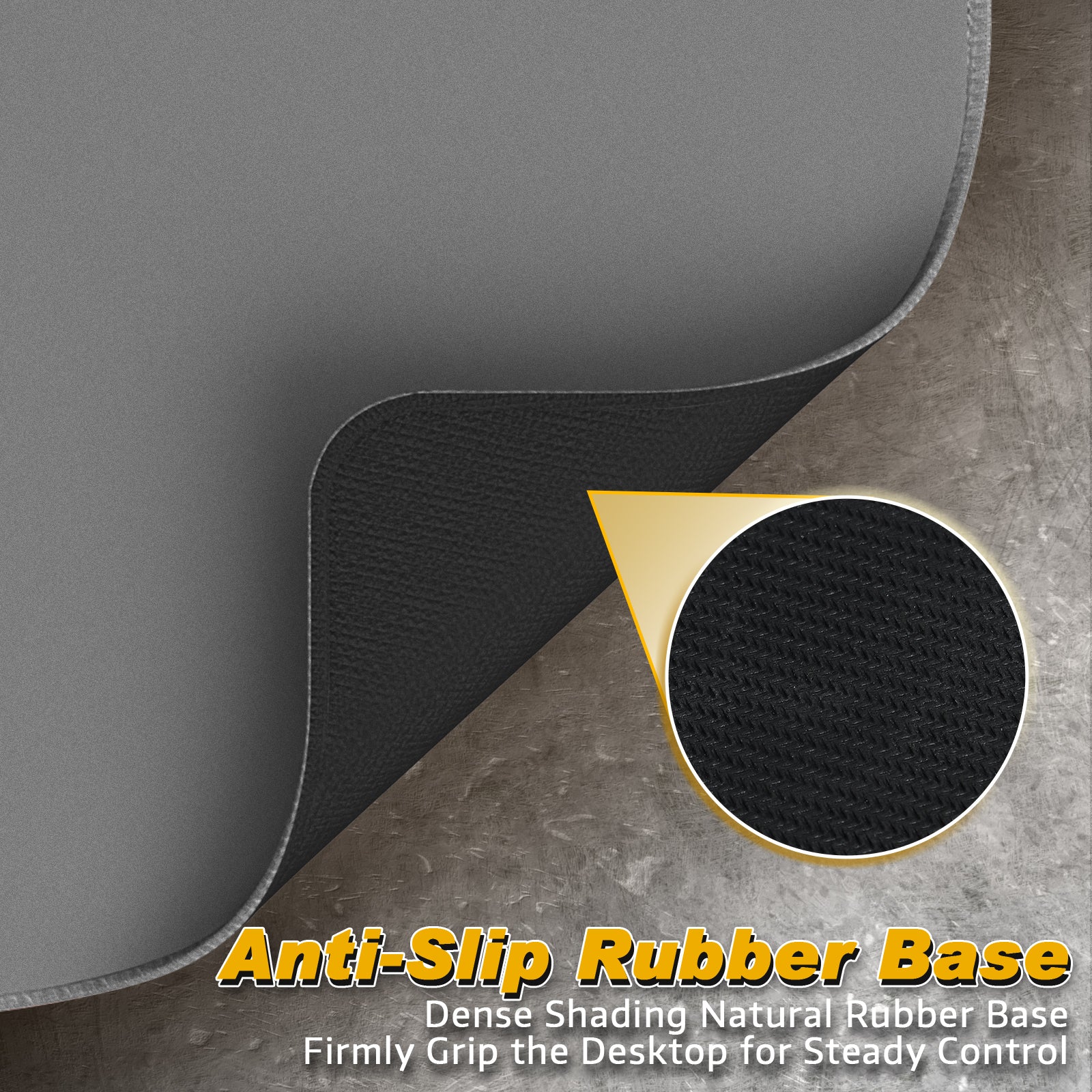 ATTACK SHARK CM02 gaming mousepad features anti-slip rubber base for steady esports control, gray surface and black underside