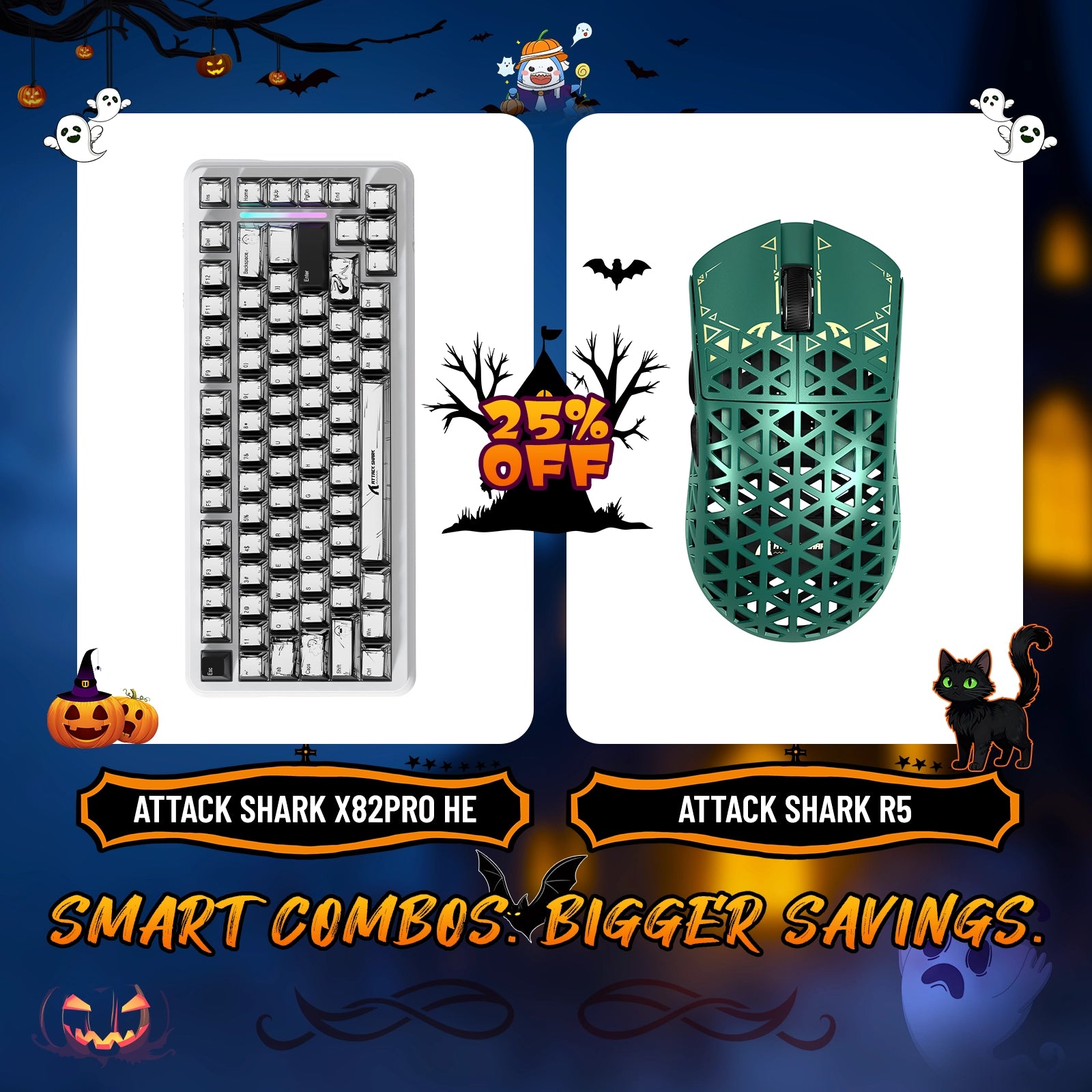 ATTACK SHARK X82PRO HE Rapid Trigger Keyboard + R5 Carbon Fiber Wireless Gaming Mouse Bundle