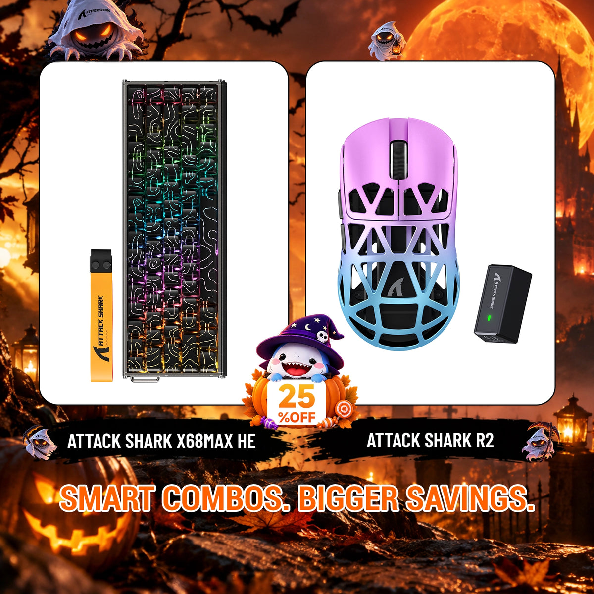 ATTACK SHARK X68 MAX HE-Tastatur aus Aluminium mit Rapid Trigger + R2-Magnesiumlegierung-Wireless-Gaming-Maus-Bundle