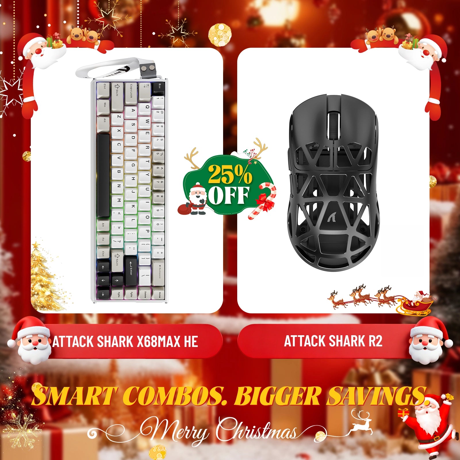 ATTACK SHARK X68MAX HE Rapid Trigger Aluminium-Tastatur + R2 Kabellose Gaming-Maus aus Magnesiumlegierung im Bundle