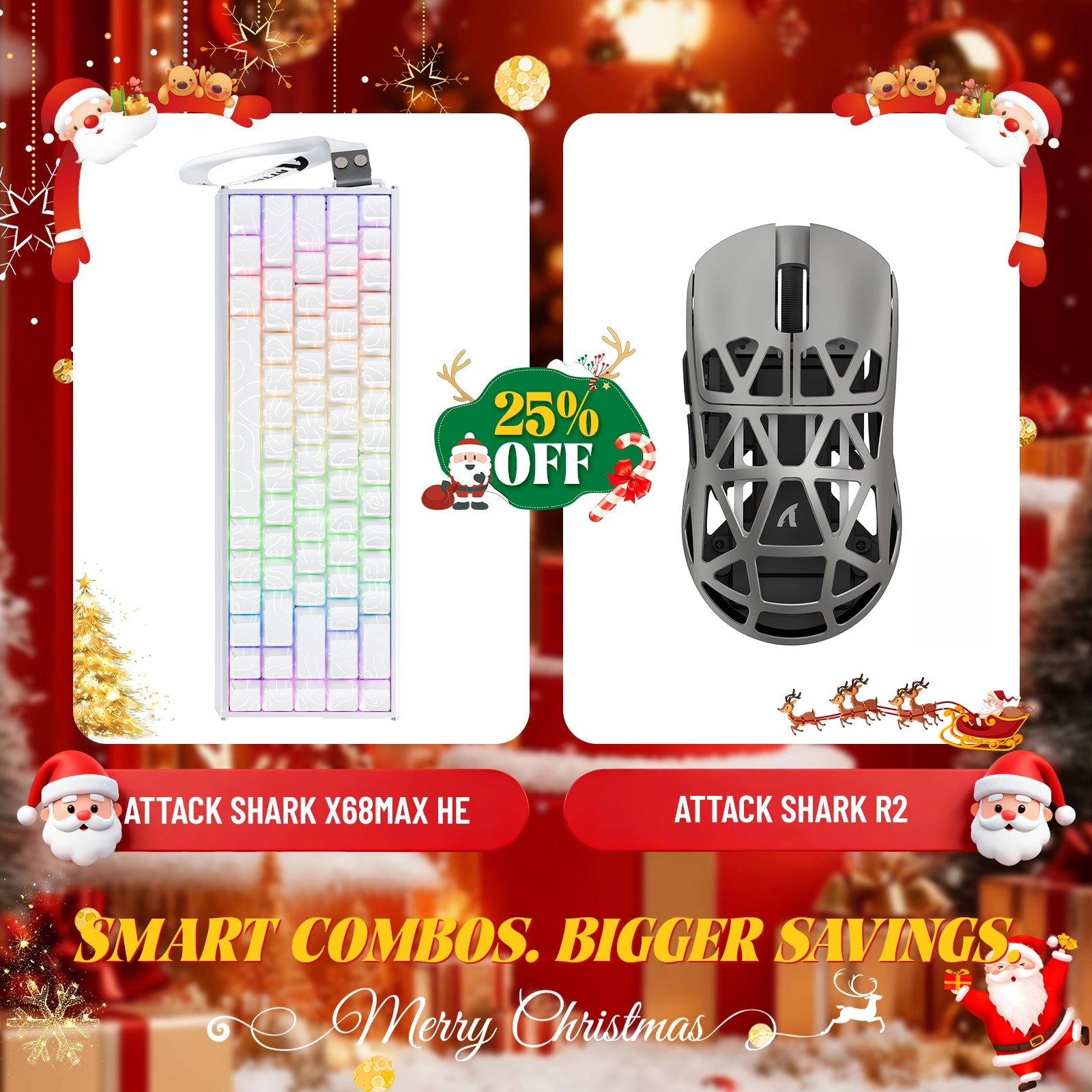ATTACK SHARK X68MAX HE Rapid Trigger Aluminium-Tastatur + R2 Kabellose Gaming-Maus aus Magnesiumlegierung im Bundle