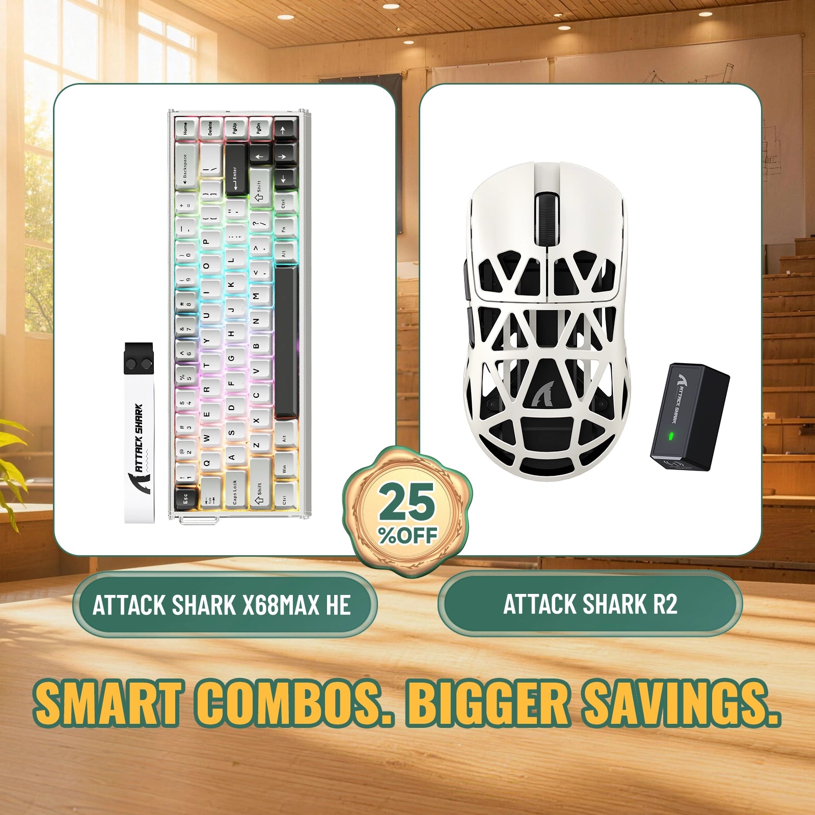 ATTACK SHARK X68 MAX HE-Tastatur aus Aluminium mit Rapid Trigger + R2-Magnesiumlegierung-Wireless-Gaming-Maus-Bundle
