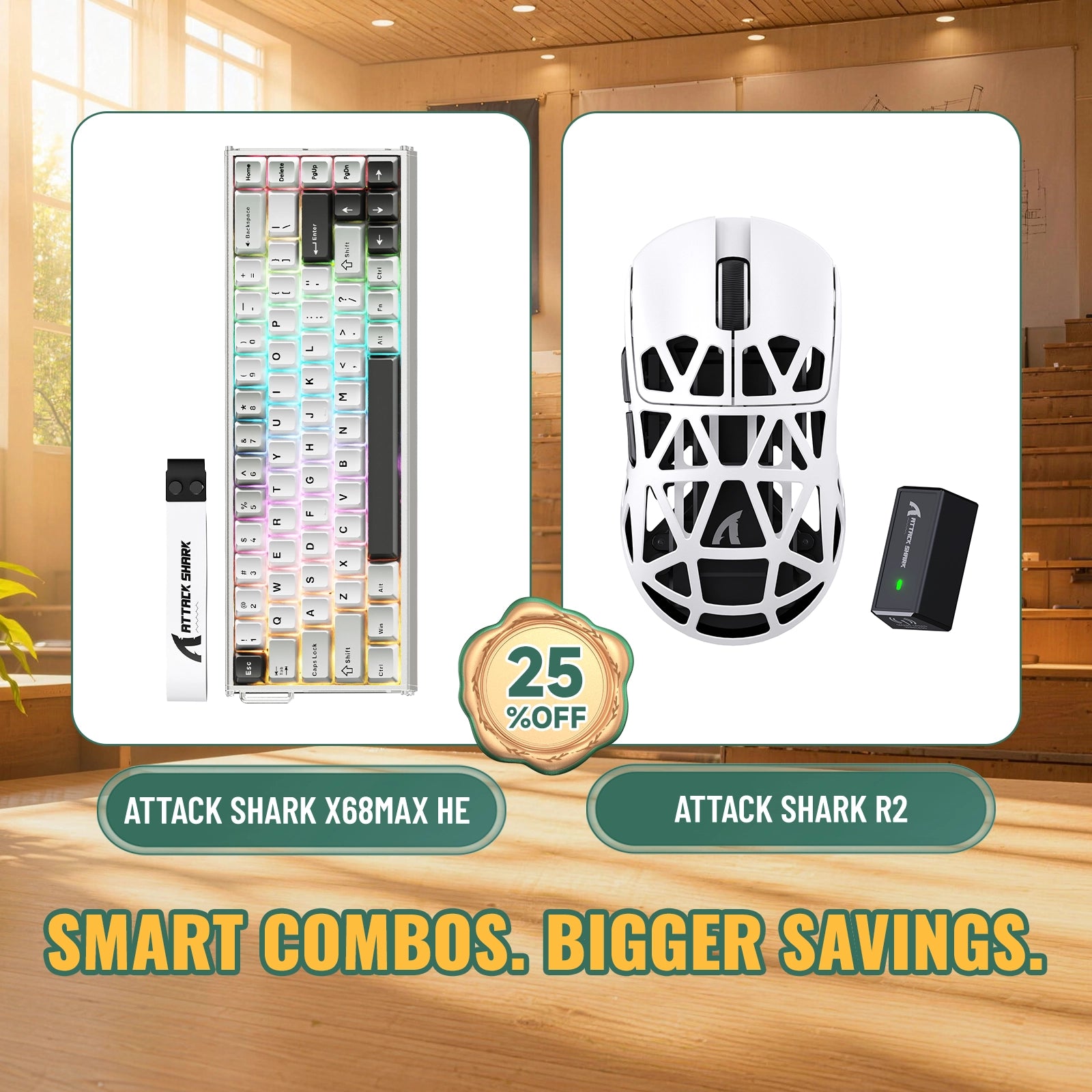 ATTACK SHARK X68 MAX HE-Tastatur aus Aluminium mit Rapid Trigger + R2-Magnesiumlegierung-Wireless-Gaming-Maus-Bundle