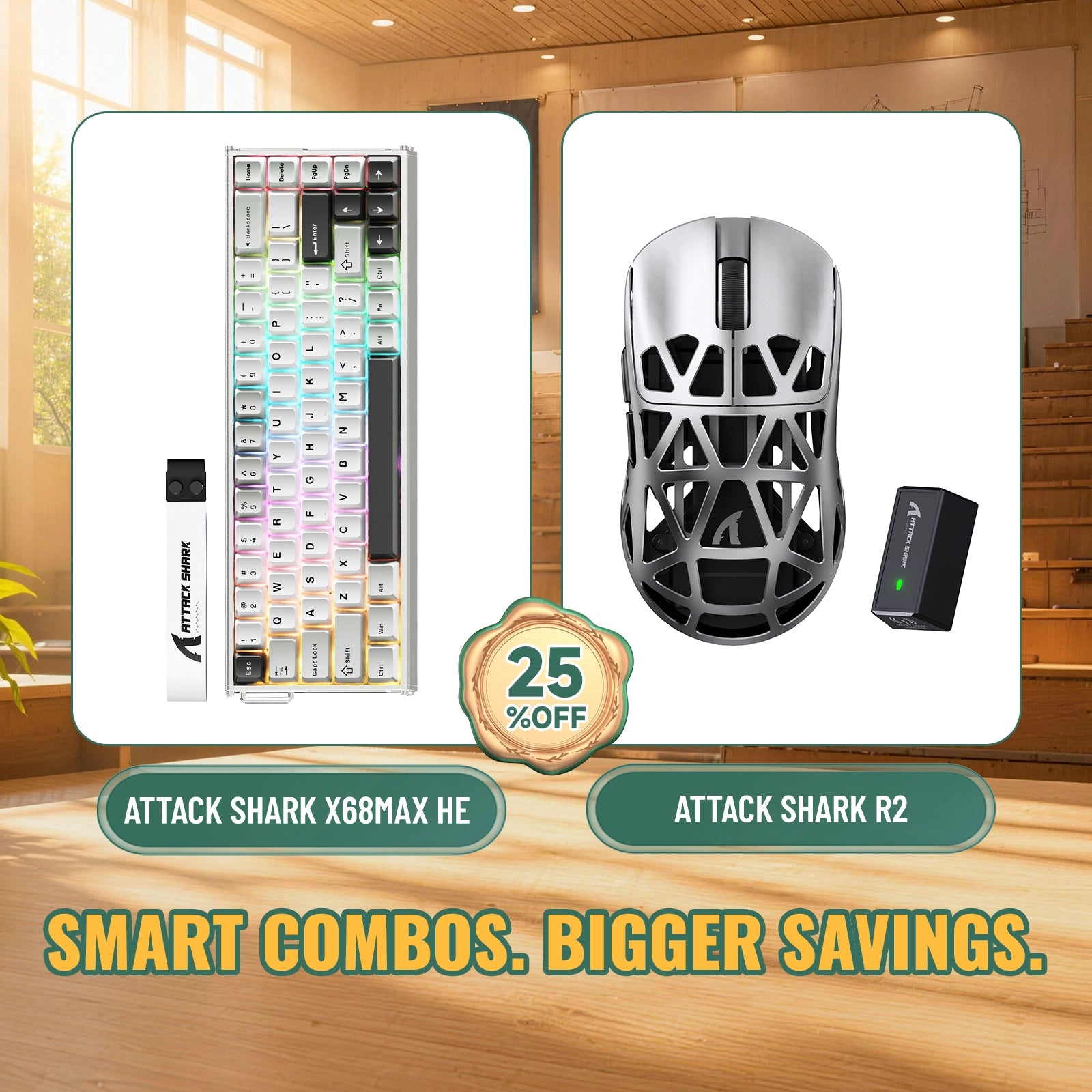 ATTACK SHARK X68 MAX HE-Tastatur aus Aluminium mit Rapid Trigger + R2-Magnesiumlegierung-Wireless-Gaming-Maus-Bundle