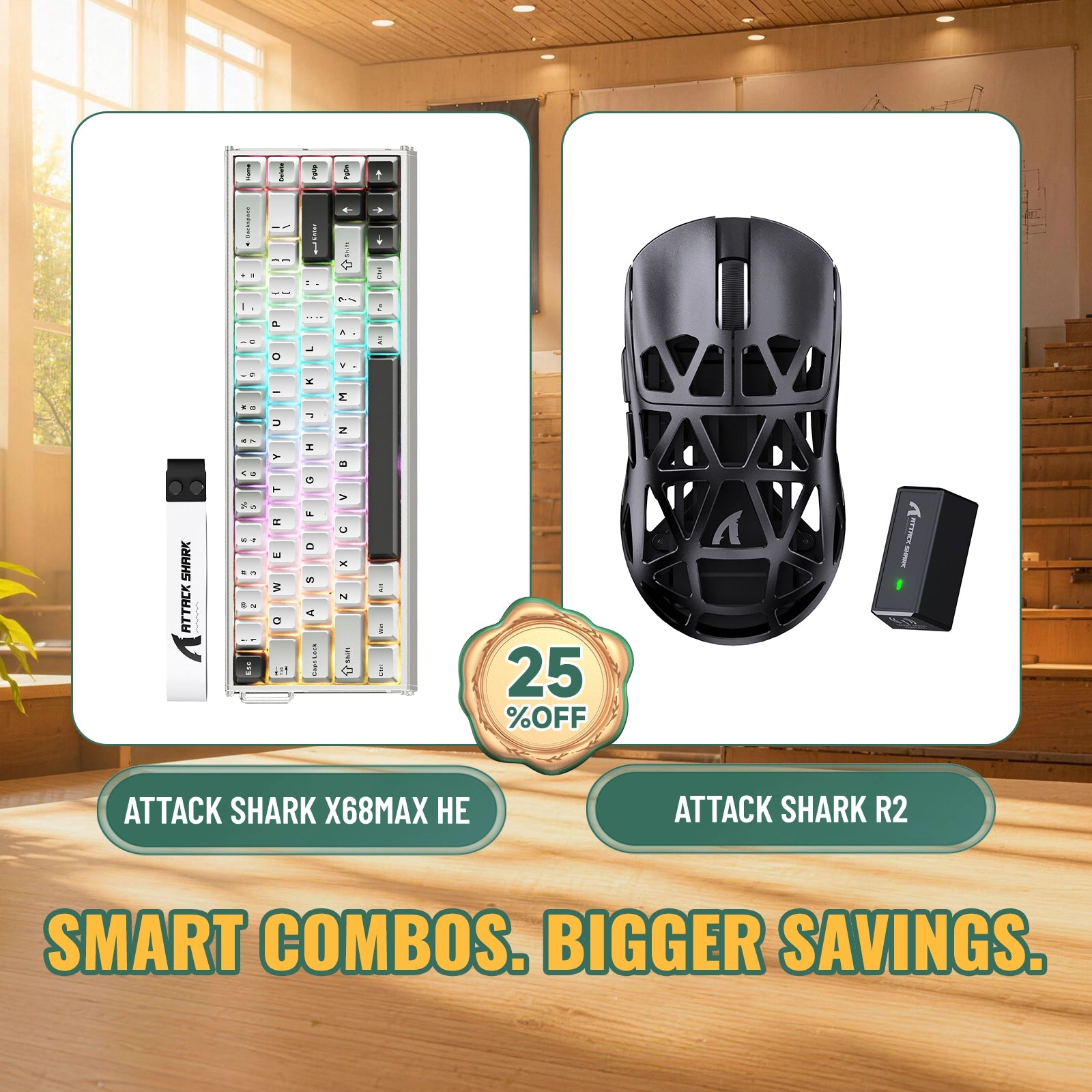 ATTACK SHARK X68 MAX HE-Tastatur aus Aluminium mit Rapid Trigger + R2-Magnesiumlegierung-Wireless-Gaming-Maus-Bundle