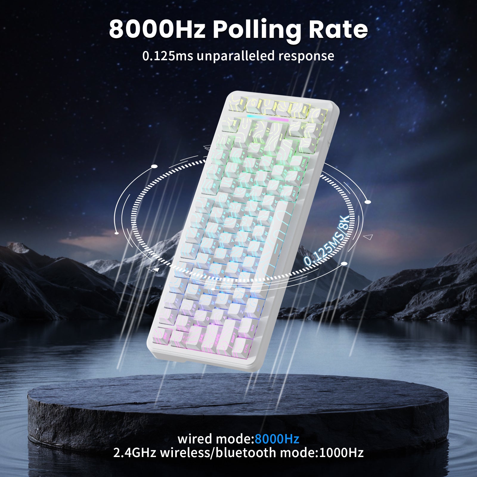 ATTACK SHARK X82PRO HE keyboard with 8000Hz, white keycaps, RGB lighting and fast response time