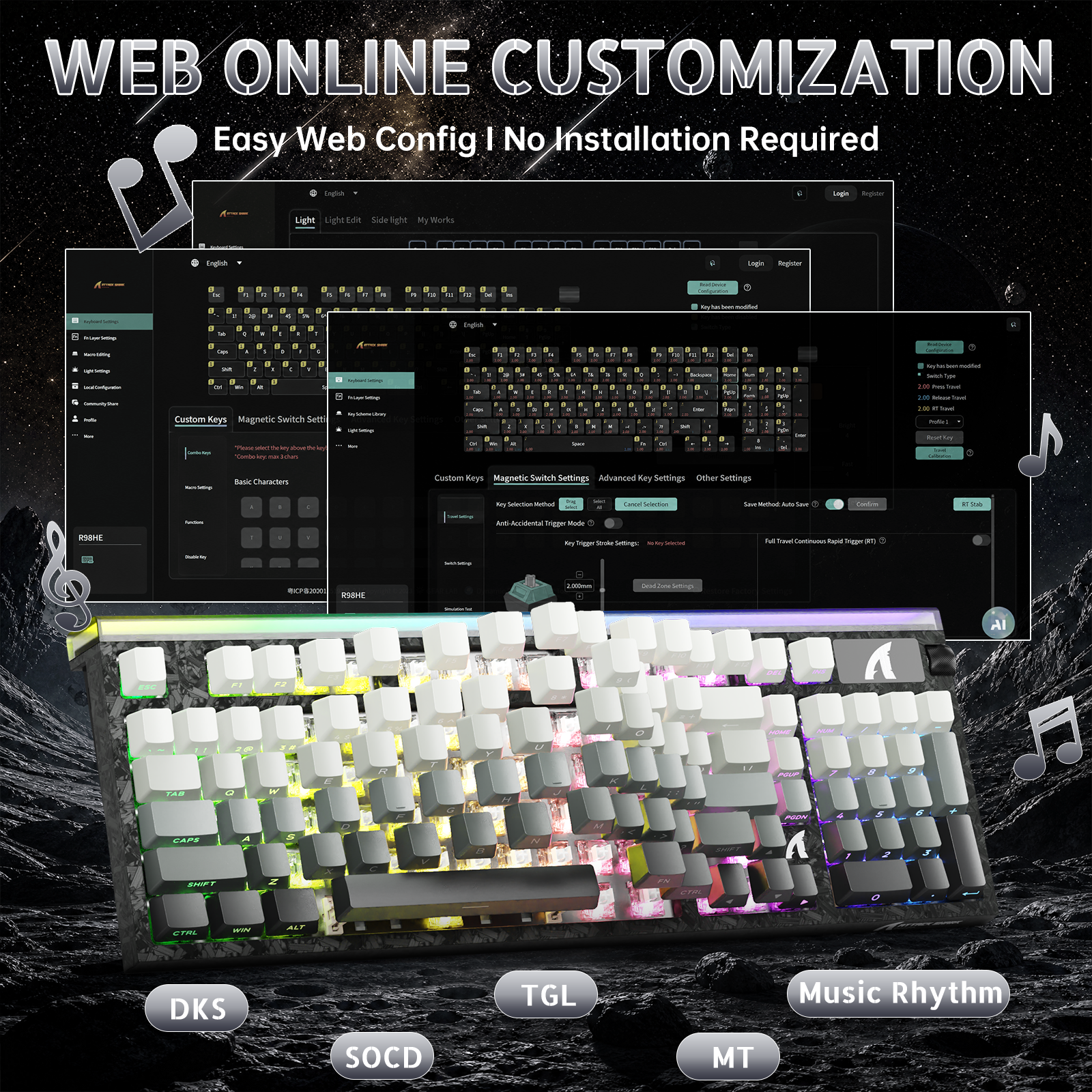 ATTACK SHARK R98 HE Carbonfaser-Kabelgebundene Tastatur mit schnellem Auslöser, magnetischem Schalter und C01 Ultra RGB Spiralkabel