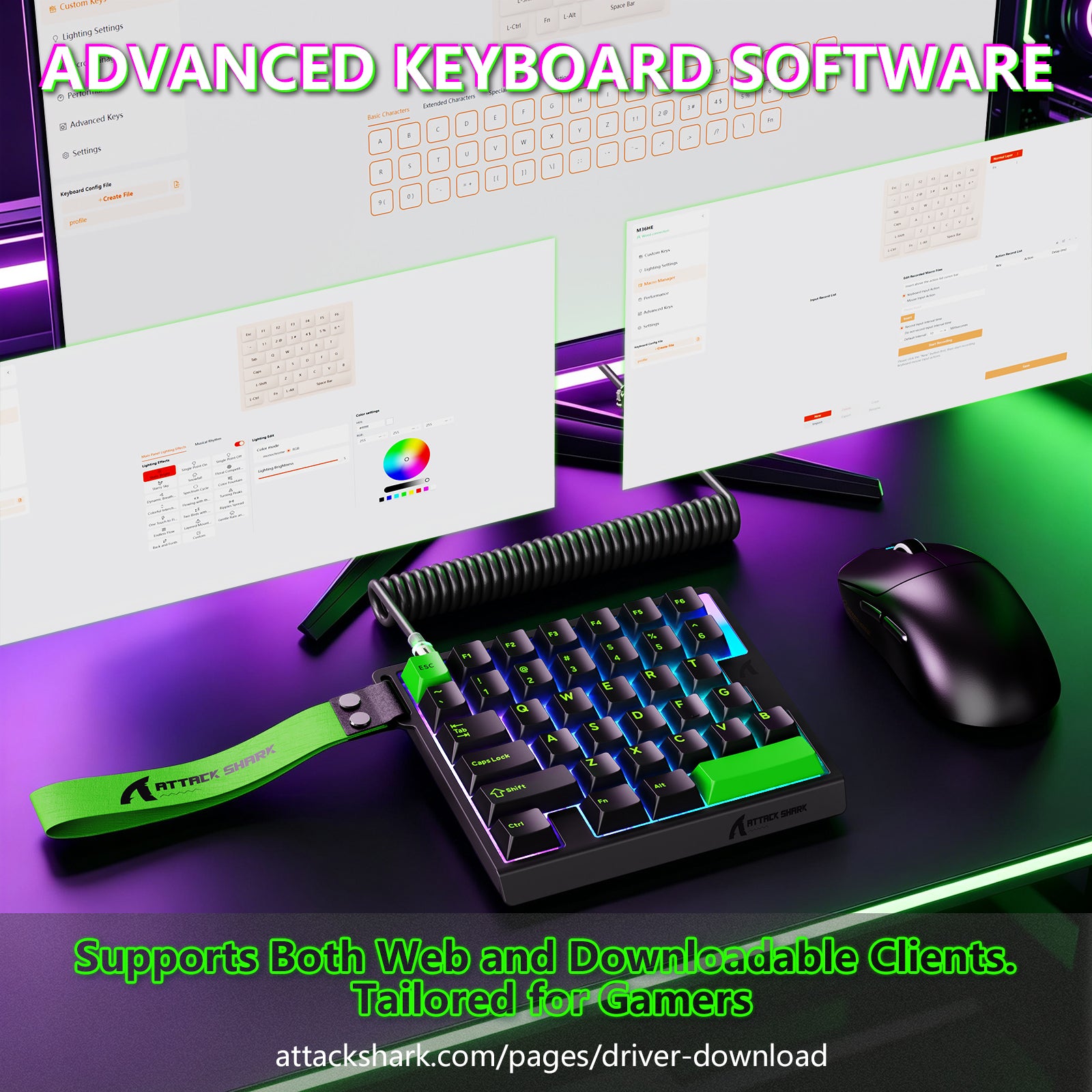 ATTACK SHARK M36 HE Einhändiges Tastatur mit Magnetischem Schalter & C01 ULTRA LED Aviator Kabel