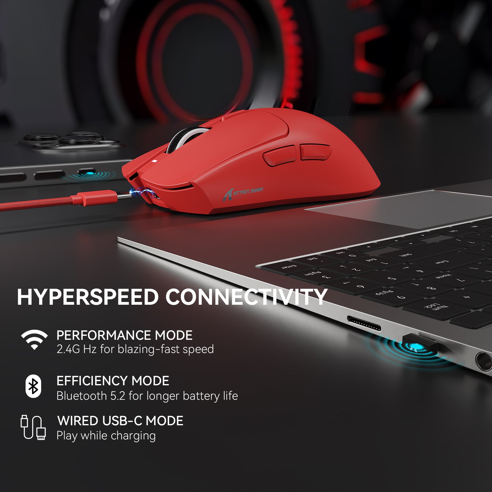 ATTACK SHARK X1 Tri-Mode-Gaming-Maus mit Touchpad RGB-Ladedock PAW3395PRO-Sensor