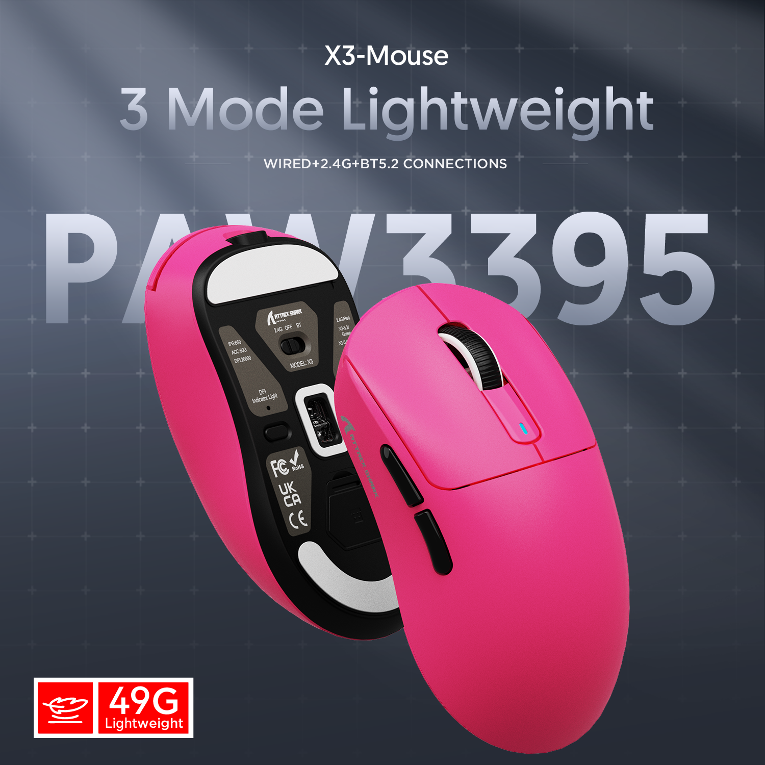ATTACK SHARK X3 Kabellose Gaming-Maus PAW3395 Superleicht