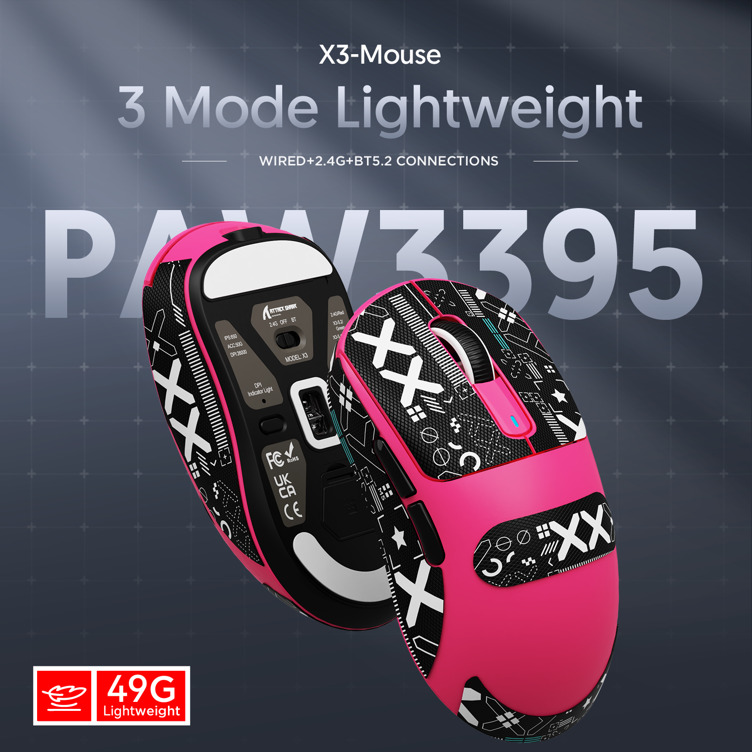 ATTACK SHARK X3 Kabellose Gaming-Maus PAW3395 Superleicht