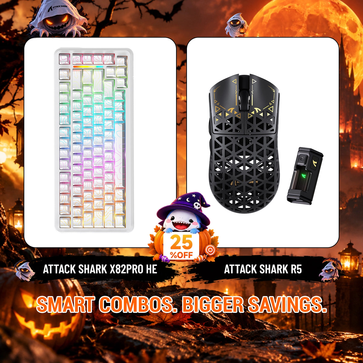 ATTACK SHARK X82 PRO HE-Tastatur mit Rapid Trigger + R5 Carbon Fiber kabelloses Gaming-Maus-Bundle