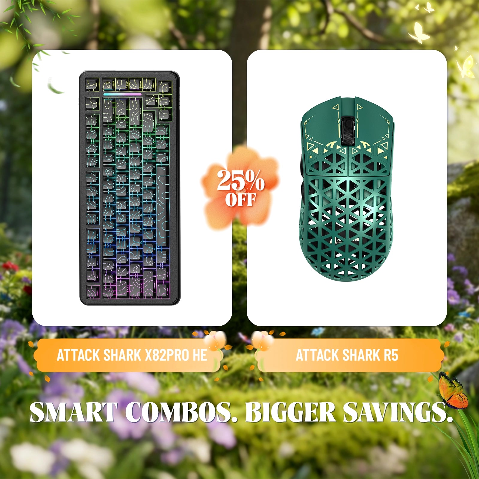 ATTACK SHARK X82PRO HE Rapid Trigger-Tastatur + R5 Carbon Fiber Wireless Gaming-Maus im Bundle