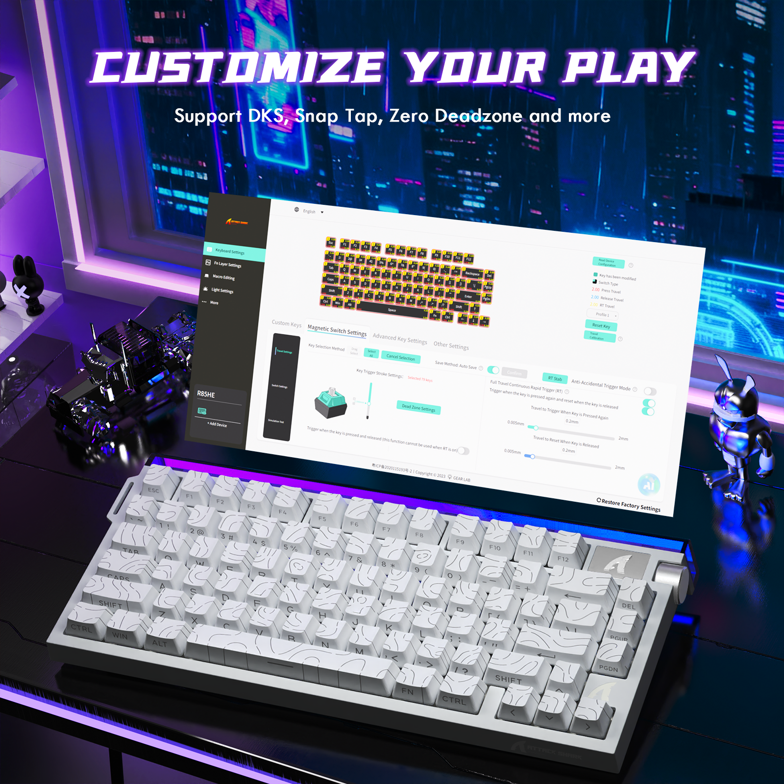 ATTACK SHARK R85 HE Rapid Trigger Tastatur Magnetischer Schalter mit Custom Lightbox