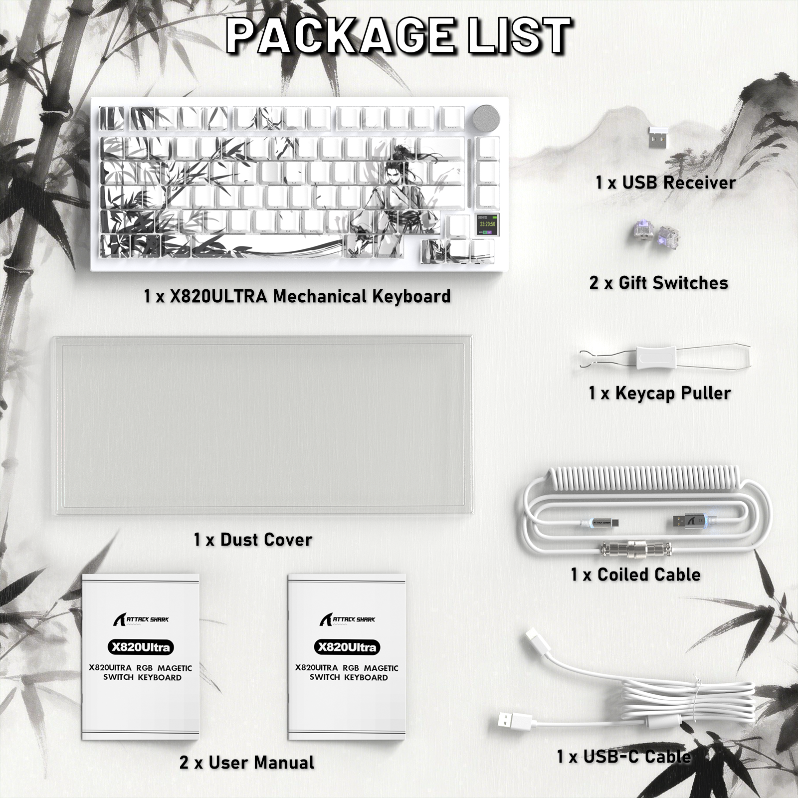 ATTACK SHARK X820ULTRA Mechanische Tastatur mit C01ULTRA Spiralkabel