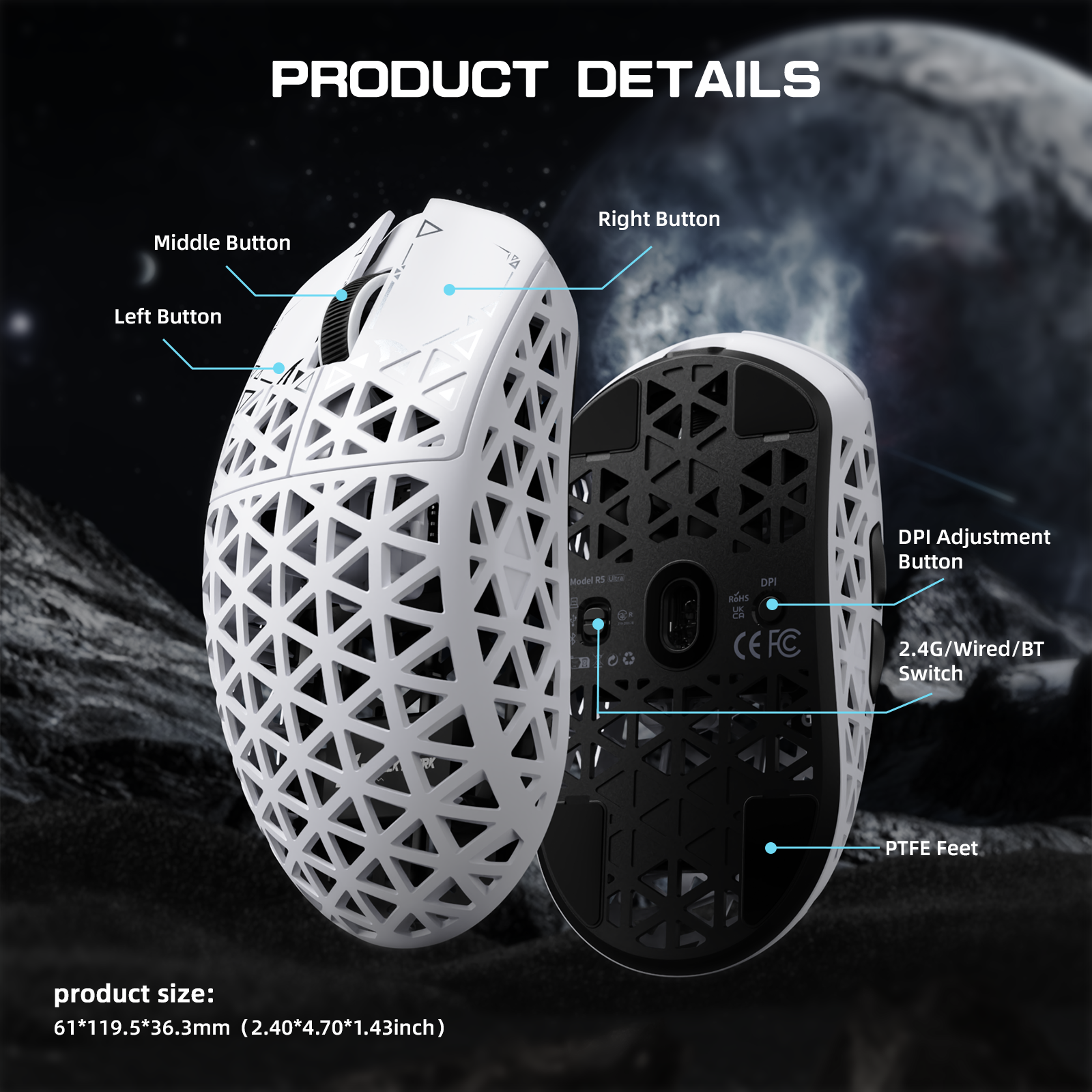 ATTACK SHARK R5 ULTRA Carbonfaser Kabellose 8K PAW3950MAX Gaming-Maus