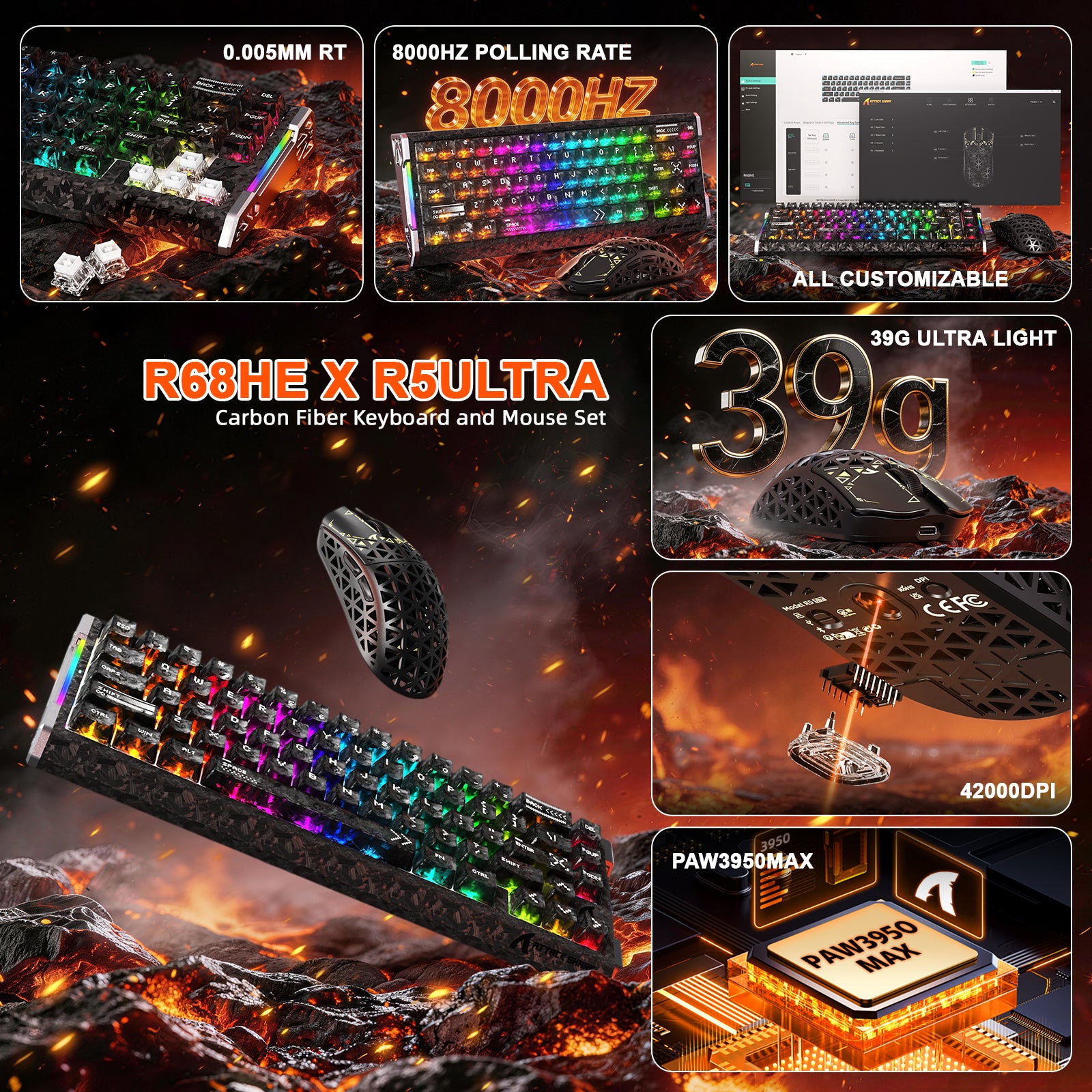 ATTACK SHARK R68 HE & R5 ULTRA Kohlefaser Gaming-Bundle