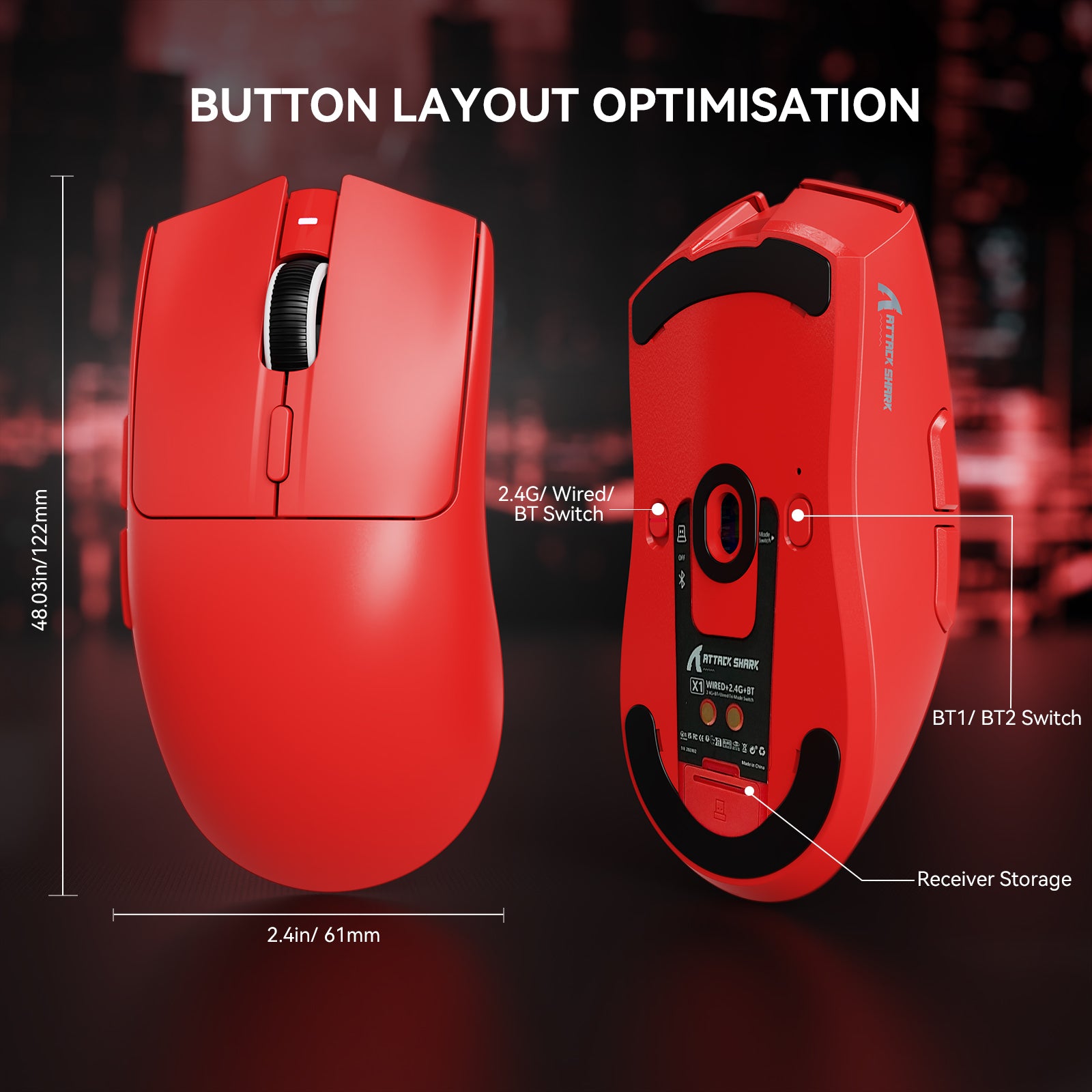 ATTACK SHARK X1 Tri-Mode-Gaming-Maus mit Touchpad RGB-Ladedock PAW3395PRO-Sensor