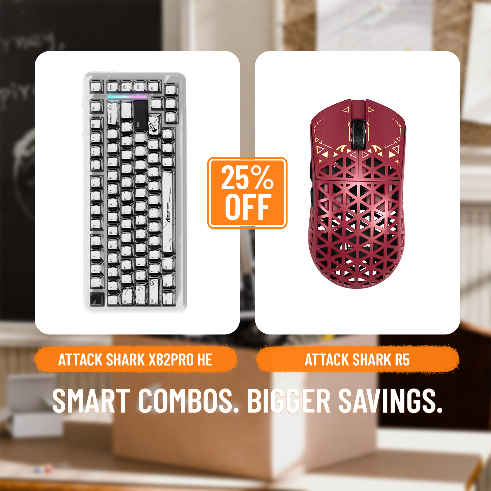 ATTACK SHARK X82PRO HE Rapid Trigger-Tastatur + R5 Carbon Fiber Wireless Gaming-Maus im Bundle
