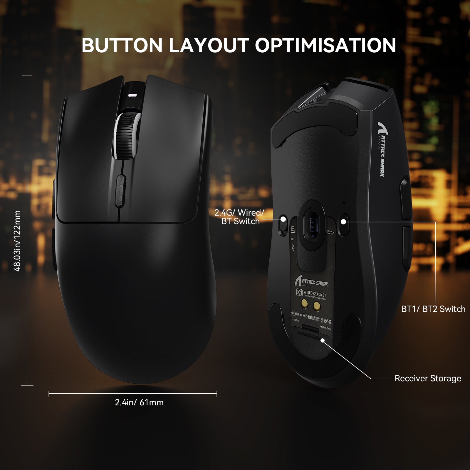 ATTACK SHARK X1 Tri-Mode-Gaming-Maus mit Touchpad RGB-Ladedock PAW3395PRO-Sensor
