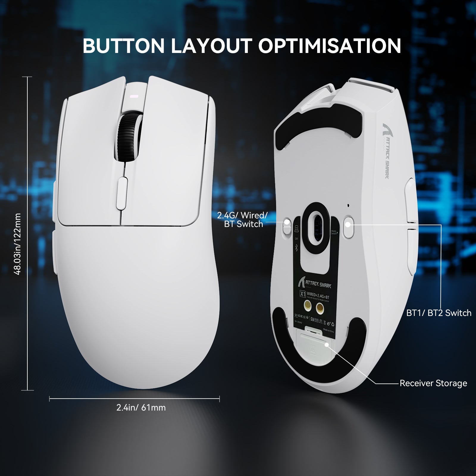ATTACK SHARK X1 Tri-Mode-Gaming-Maus mit Touchpad RGB-Ladedock PAW3395PRO-Sensor