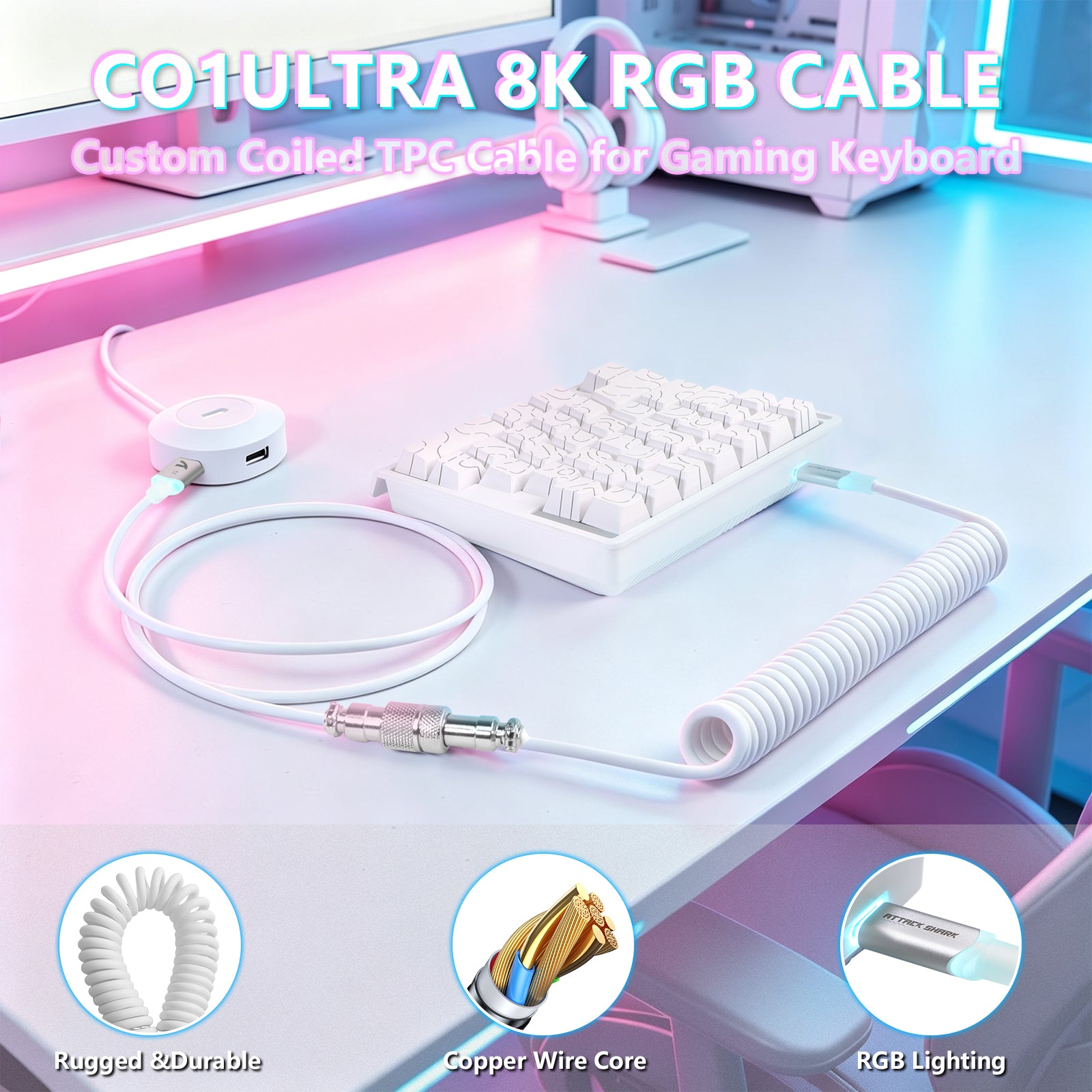 ATTACK SHARK M36 HE Einhändiges Tastatur mit Magnetischem Schalter & C01 ULTRA LED Aviator Kabel