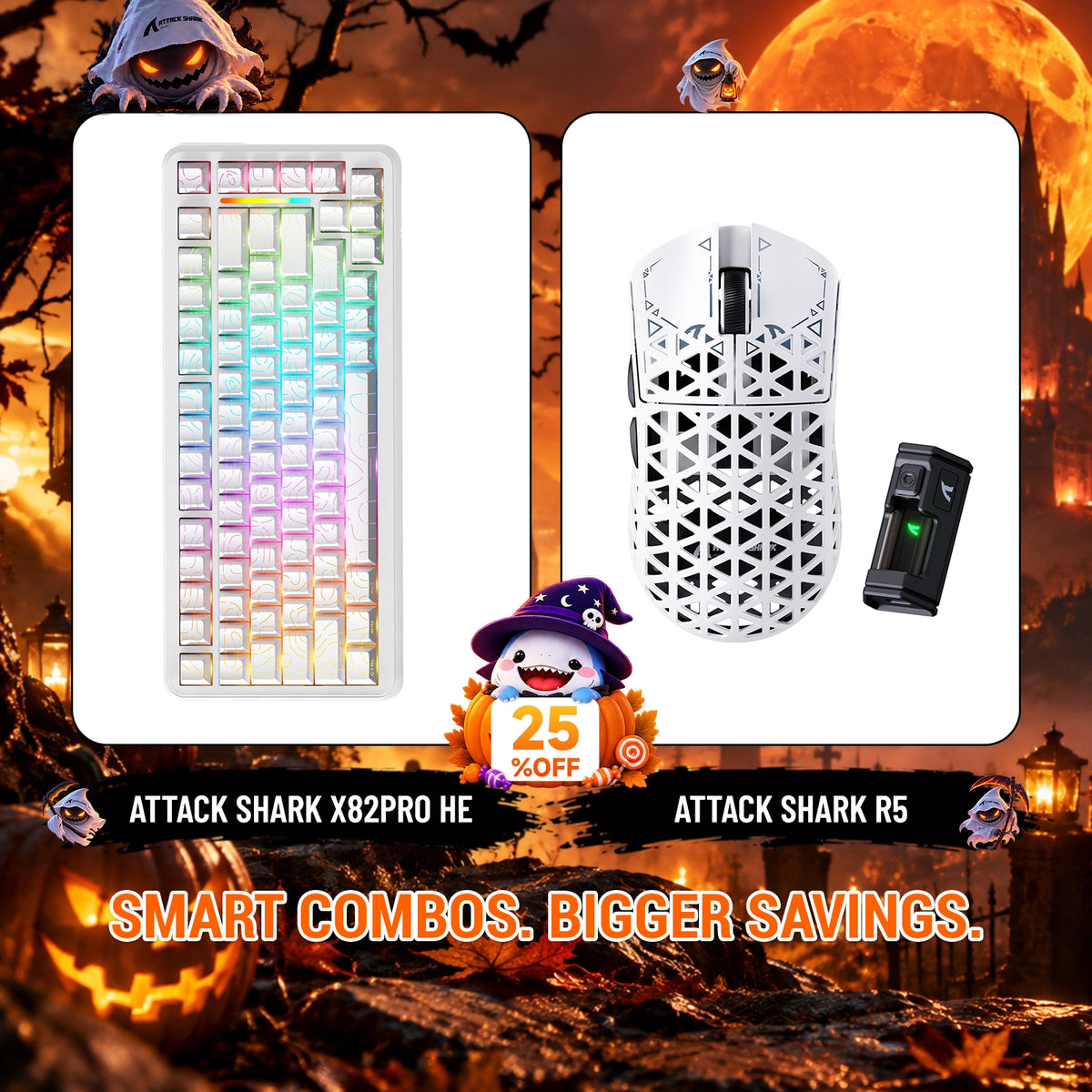ATTACK SHARK X82 PRO HE-Tastatur mit Rapid Trigger + R5 Carbon Fiber kabelloses Gaming-Maus-Bundle