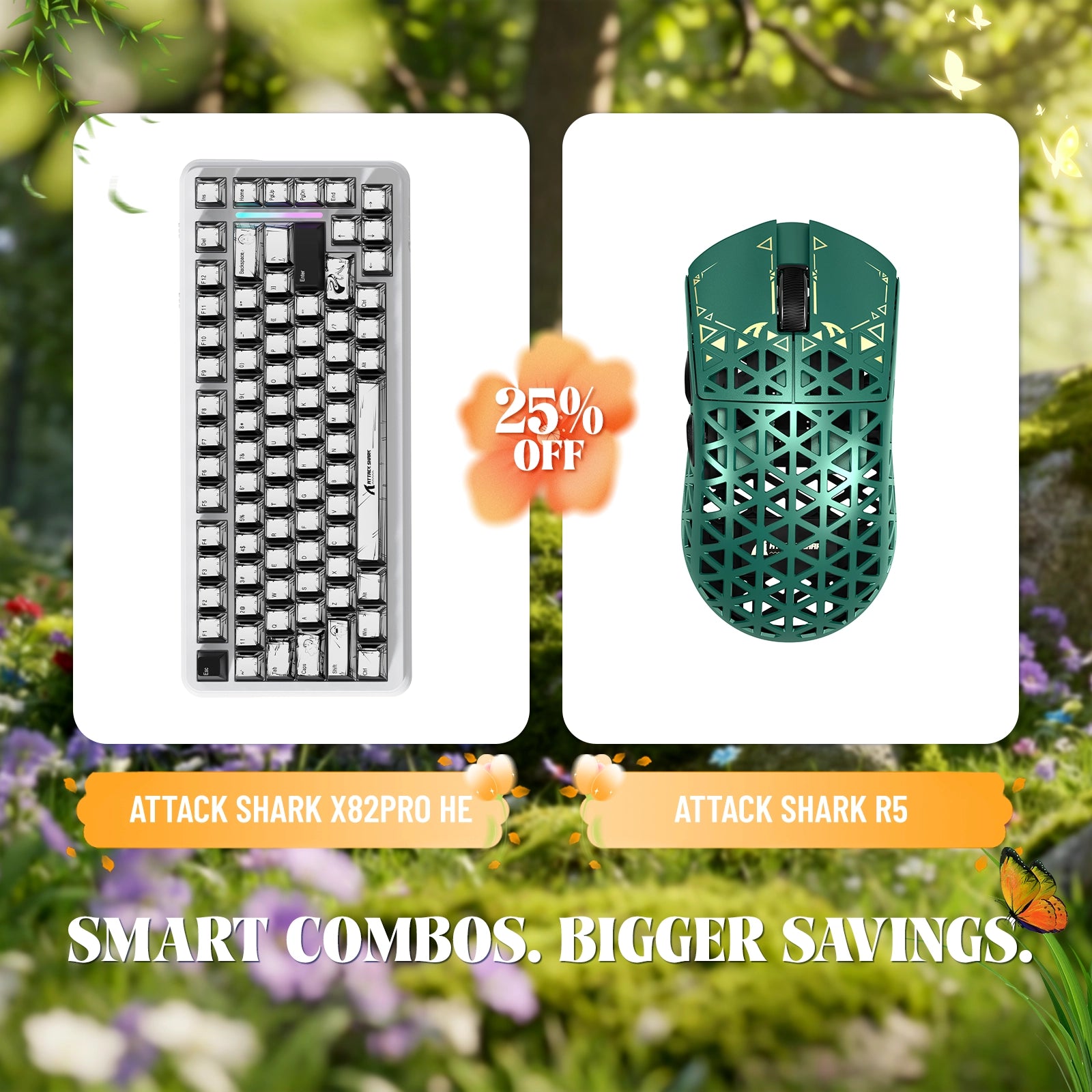 ATTACK SHARK X82PRO HE Rapid Trigger-Tastatur + R5 Carbon Fiber Wireless Gaming-Maus im Bundle