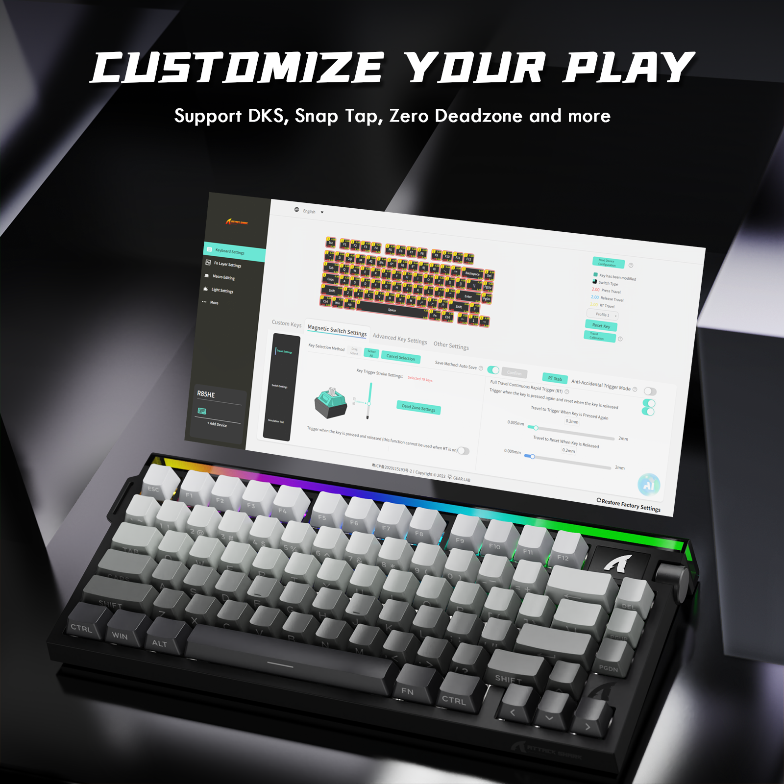 ATTACK SHARK R85 HE Rapid Trigger Tastatur Magnetischer Schalter mit Custom Lightbox