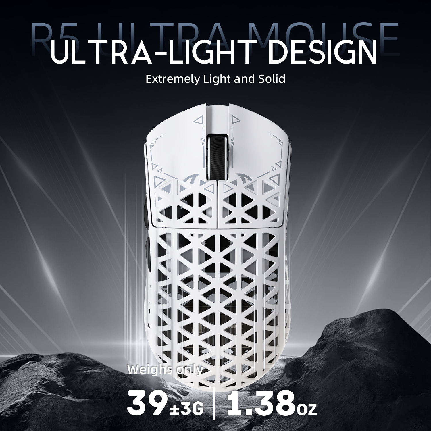 ATTACK SHARK R5 Ultra Gaming Mouse, white ultra-light design, weighs only 39g.