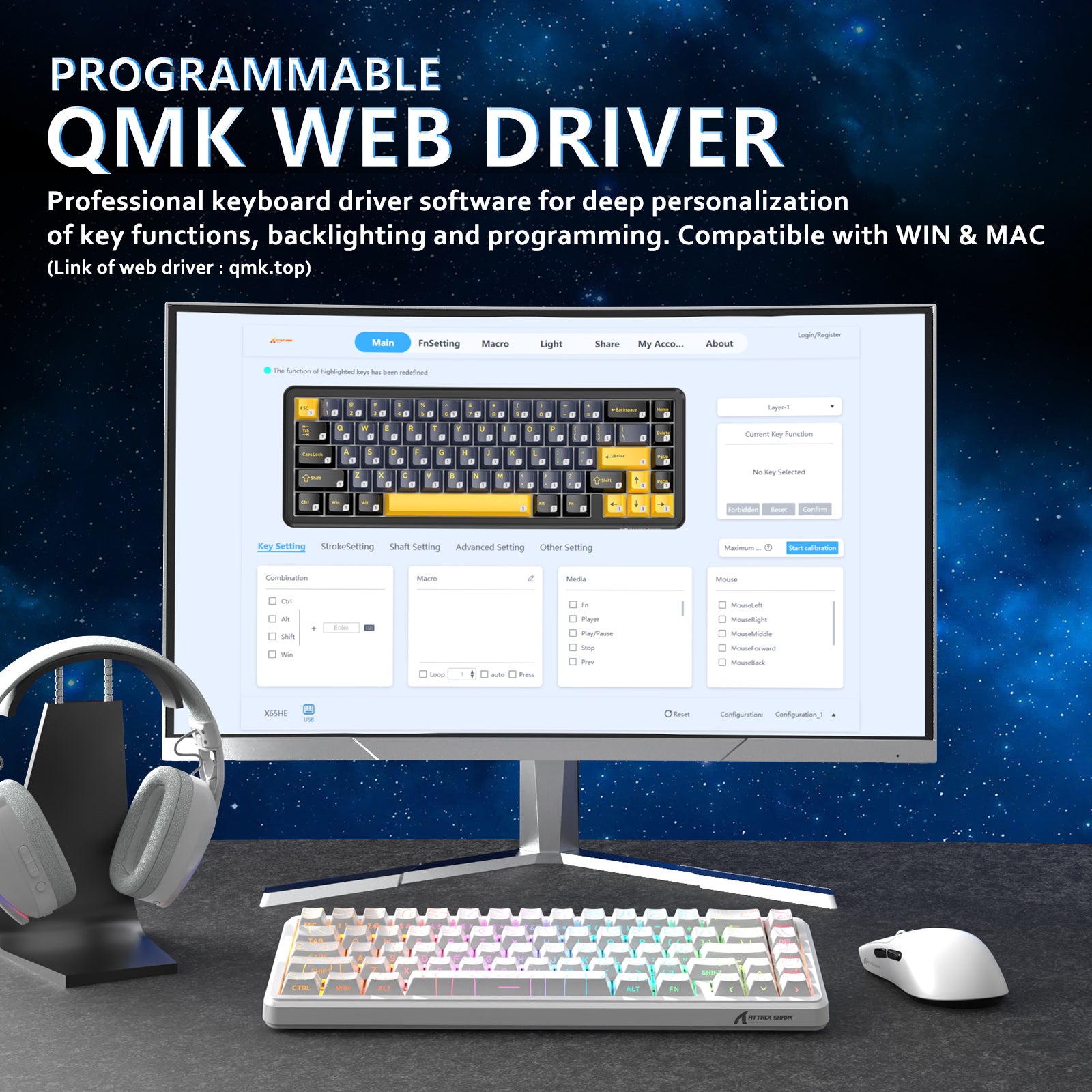 ATTACK SHARK X65 HE Magnetschalter Rapid Trigger-Tastatur