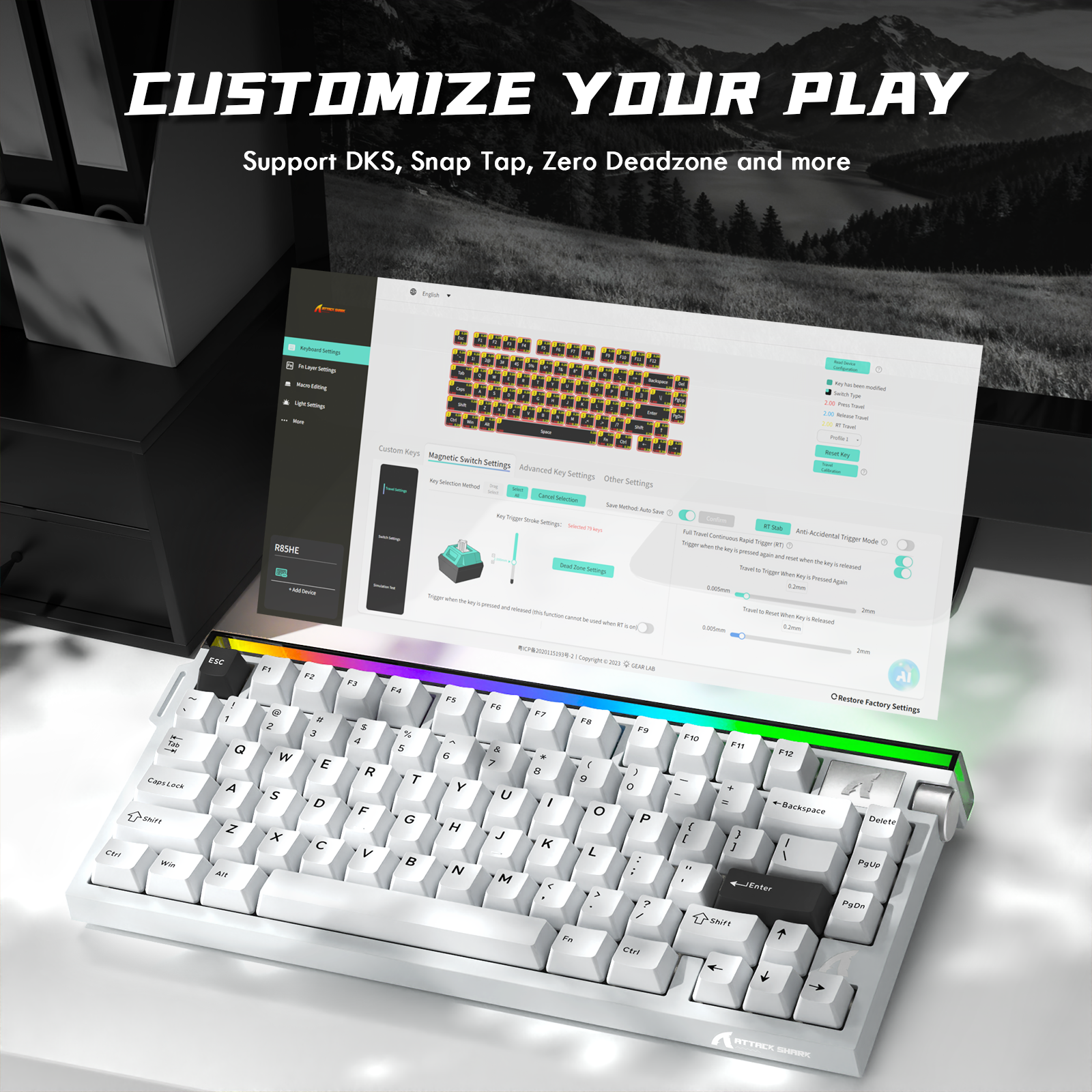 ATTACK SHARK R85 HE Rapid Trigger Tastatur Magnetischer Schalter mit Custom Lightbox