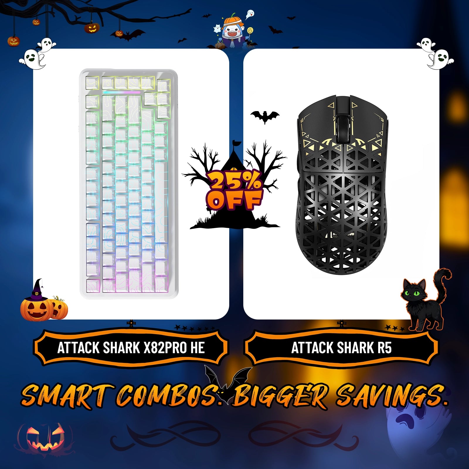 ATTACK SHARK X82PRO HE Rapid Trigger Keyboard + R5 Carbon Fiber Wireless Gaming Mouse Bundle