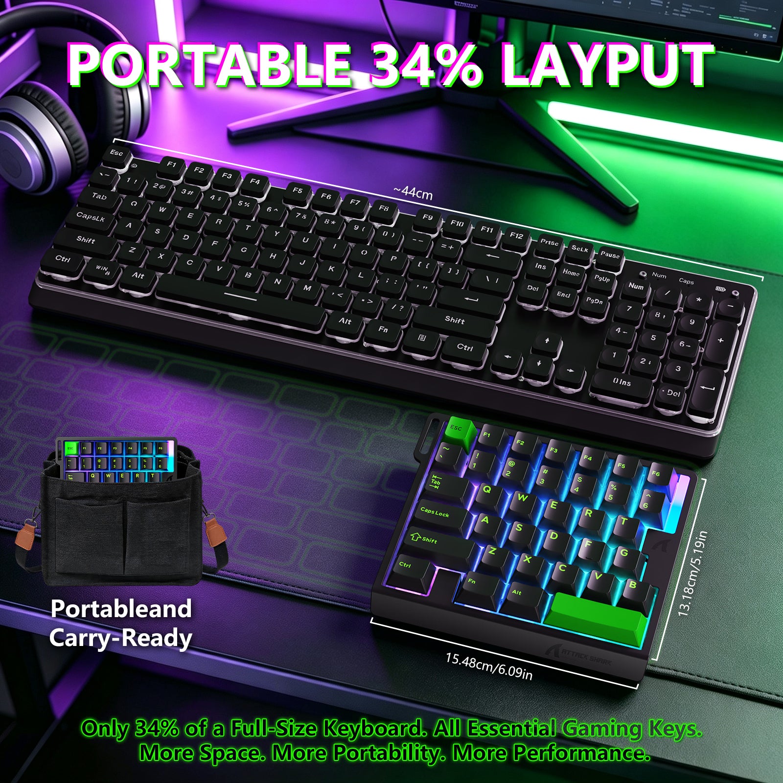 ATTACK SHARK M36 HE Einhändiges Tastatur mit Magnetischem Schalter & C01 ULTRA LED Aviator Kabel
