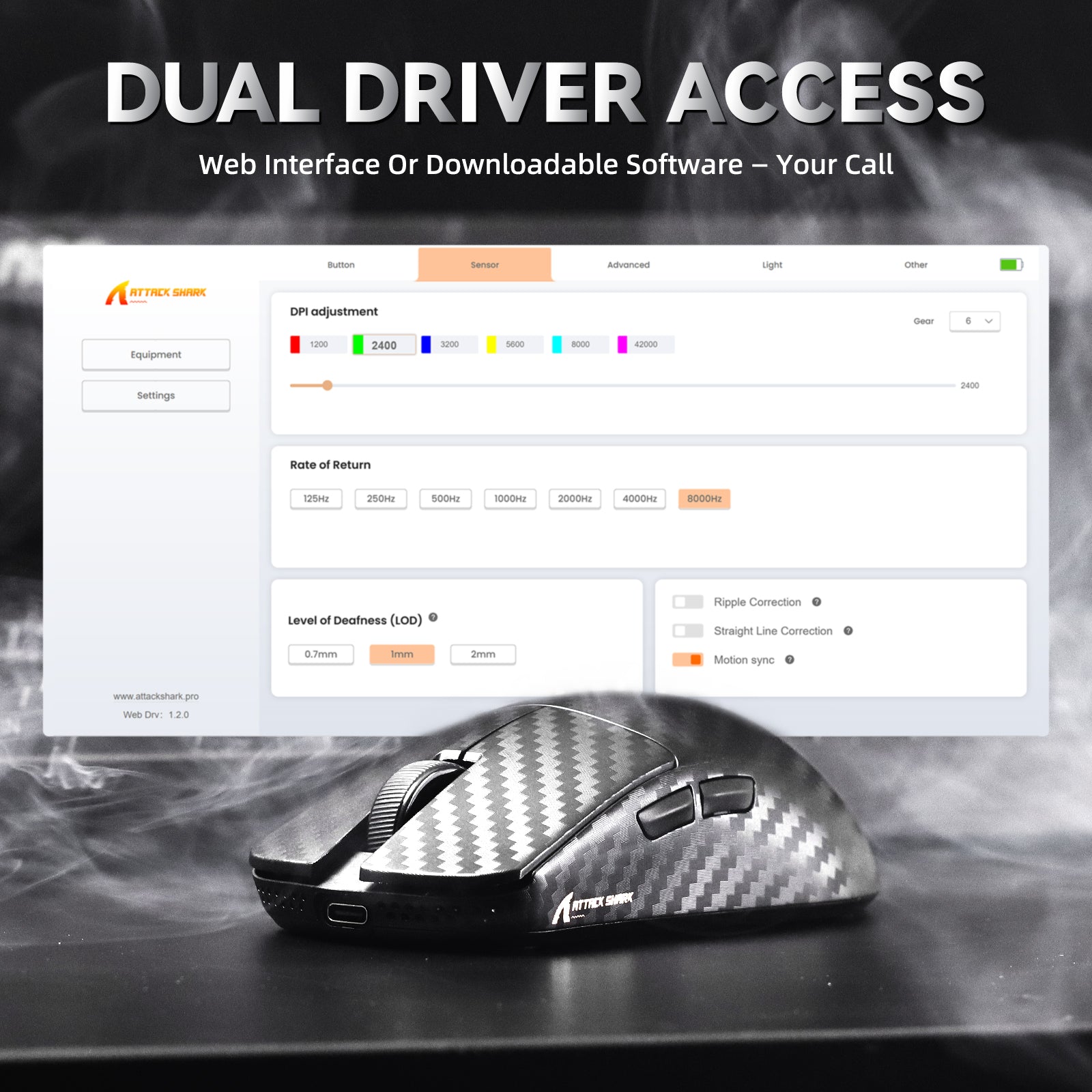ATTACK SHARK R11 ULTRA Carbon Fiber Wireless 8K PAW3950MAX Gaming-Maus mit C06 Ultra LED-Kabel