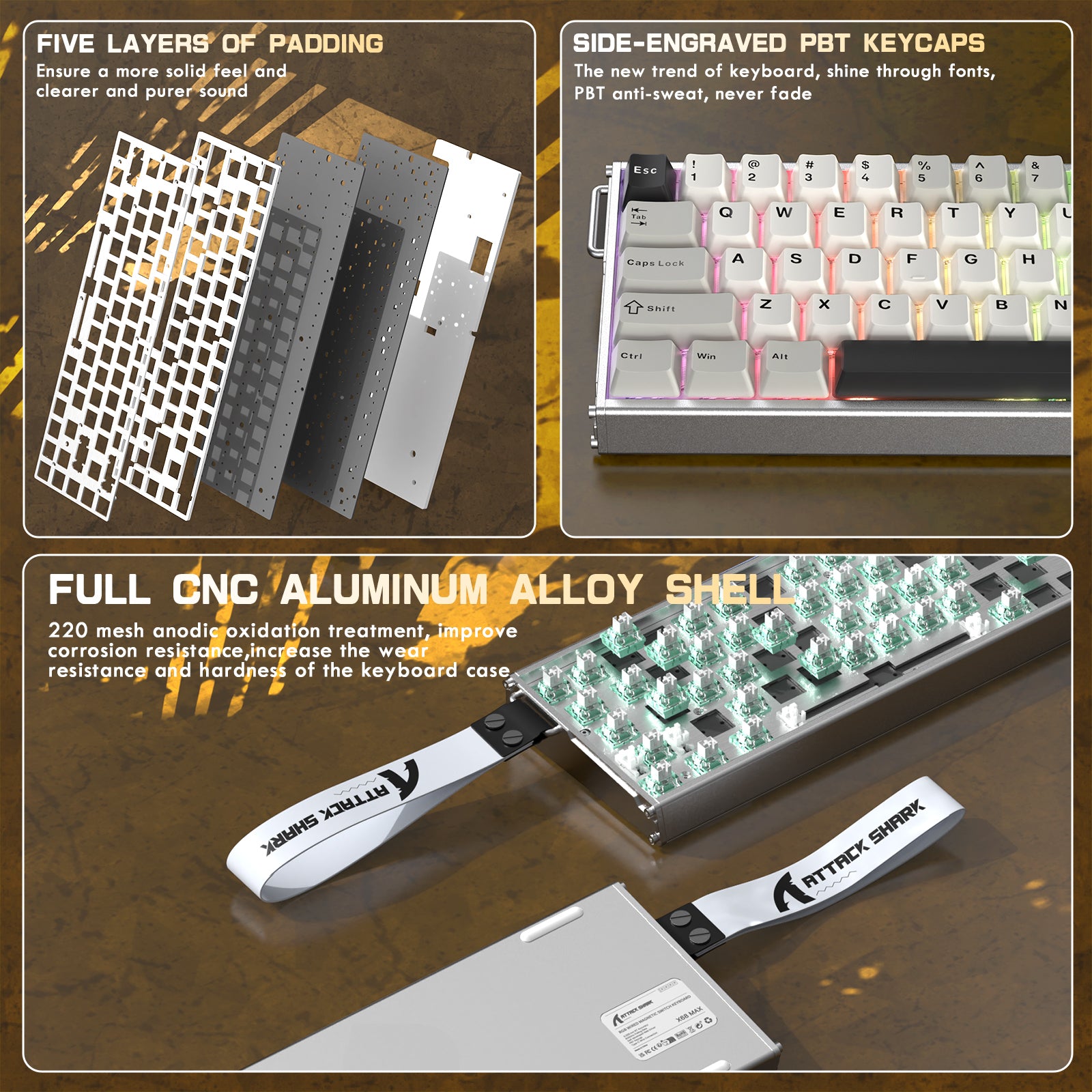 ATTACK SHARK X68MAX HE Rapid Trigger CNC Aluminium-Tastatur mit magnetischem Schalter und C01Ultra RGB Spiralkabel