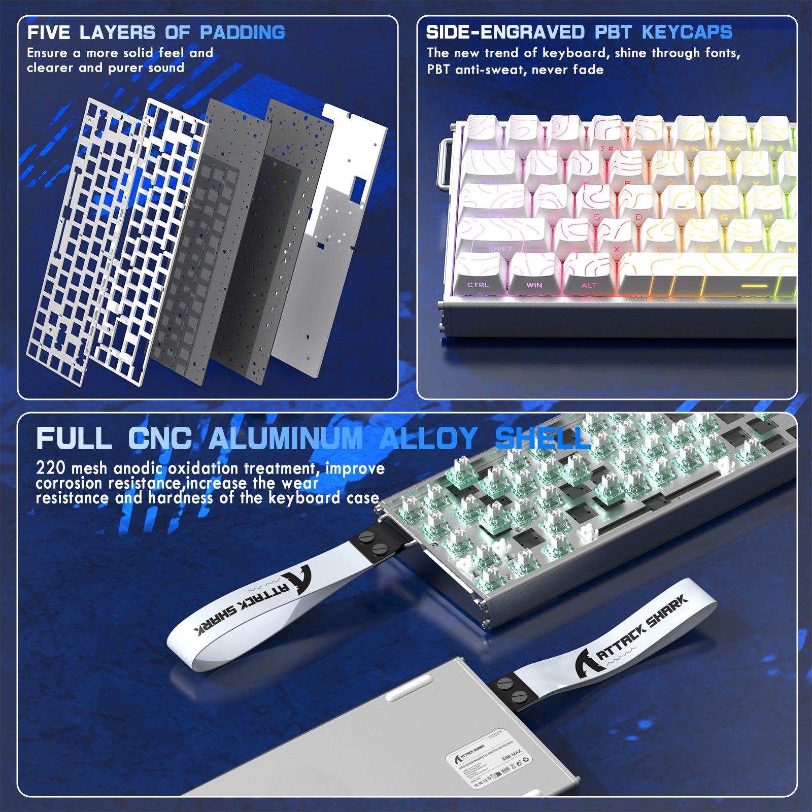 ATTACK SHARK X68MAX HE Rapid Trigger CNC Aluminium-Tastatur mit magnetischem Schalter und C01Ultra RGB Spiralkabel