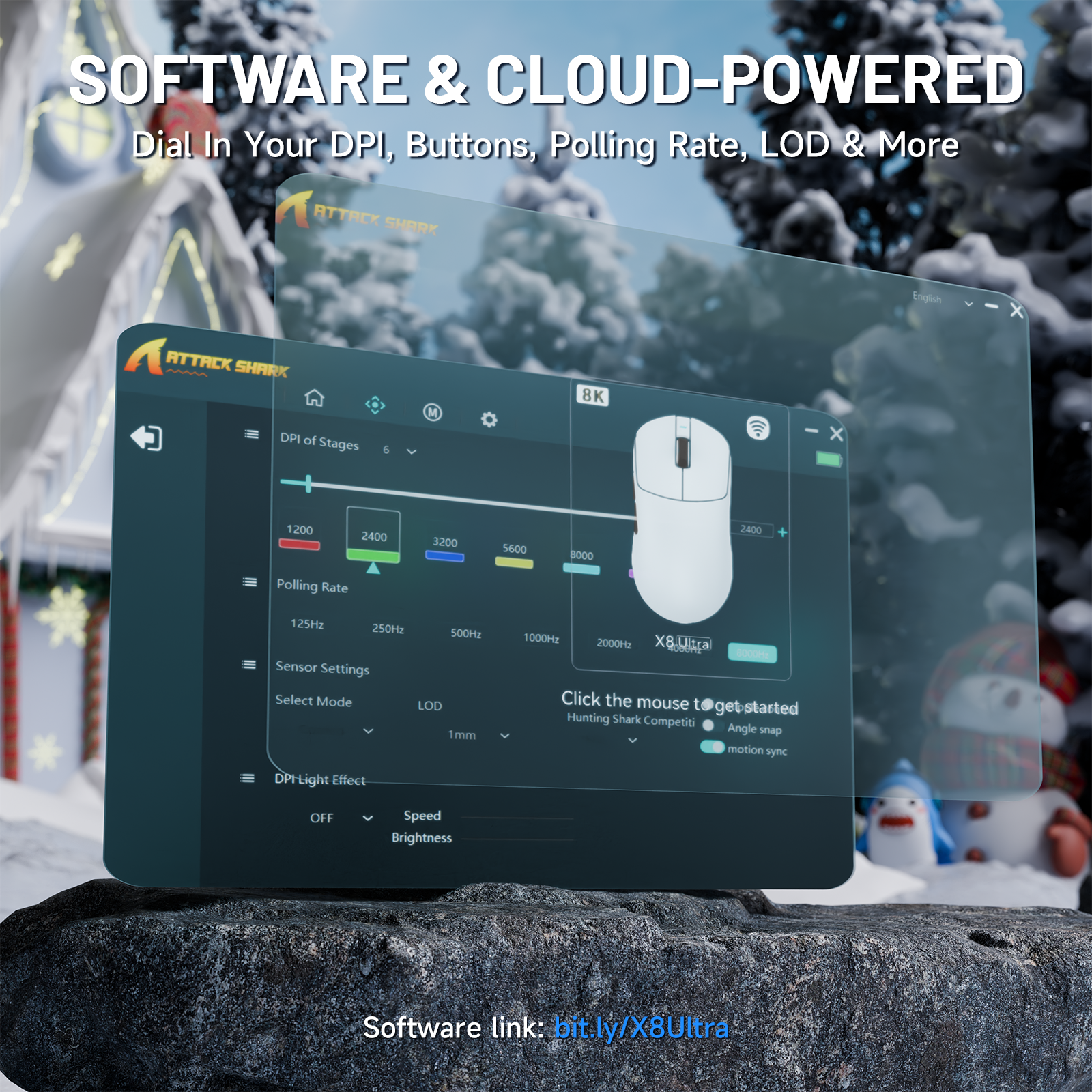 ATTACK SHARK X8 Ultra Tri-Mode Kabellose Gaming-Maus mit C06 Ultra-Kabel