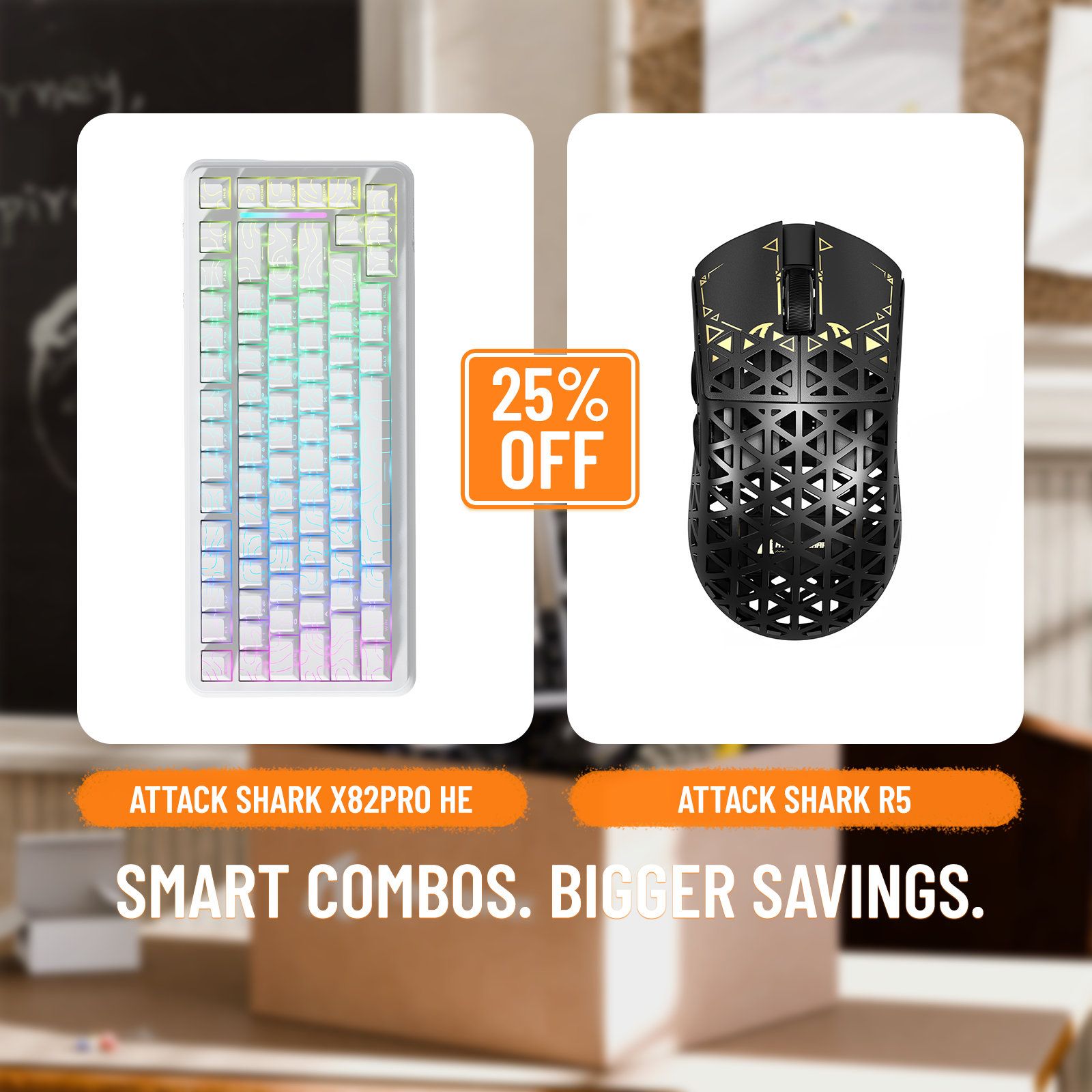 ATTACK SHARK X82PRO HE Rapid Trigger-Tastatur + R5 Carbon Fiber Wireless Gaming-Maus im Bundle