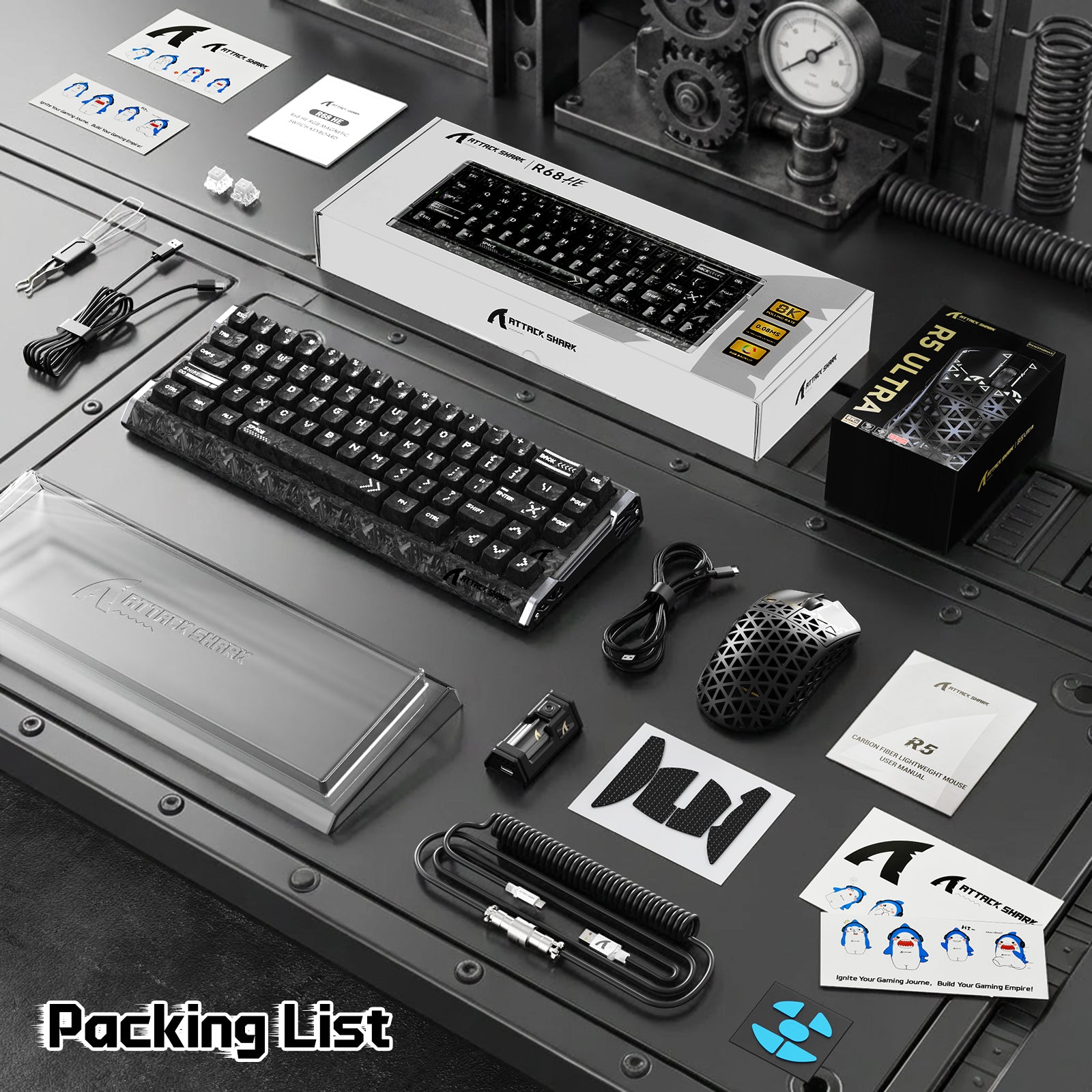 ATTACK SHARK R68 HE & R5 ULTRA Kohlefaser Gaming-Bundle mit C01 ULTRA Spiralkabel