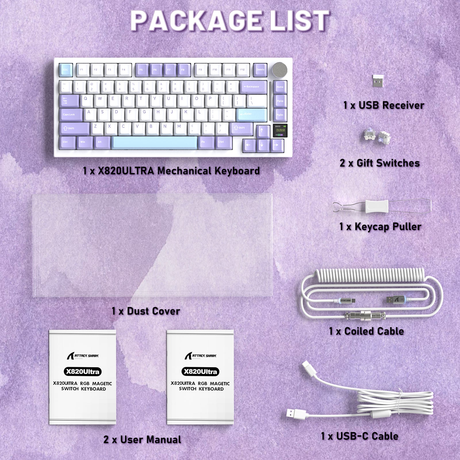 ATTACK SHARK X820ULTRA Mechanische Tastatur mit C01ULTRA Spiralkabel