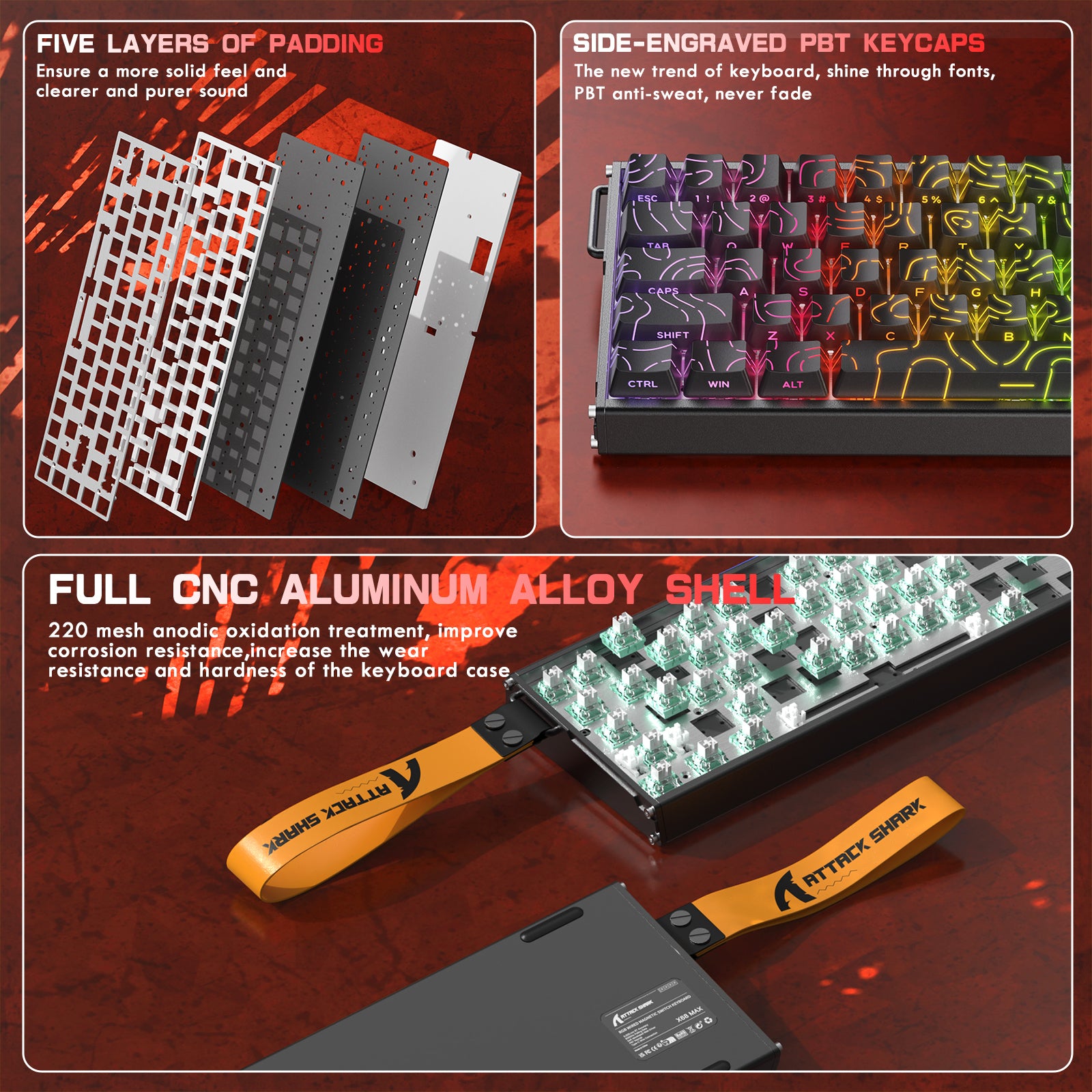 ATTACK SHARK X68MAX HE Rapid Trigger CNC Aluminium-Tastatur mit magnetischem Schalter und C01Ultra RGB Spiralkabel