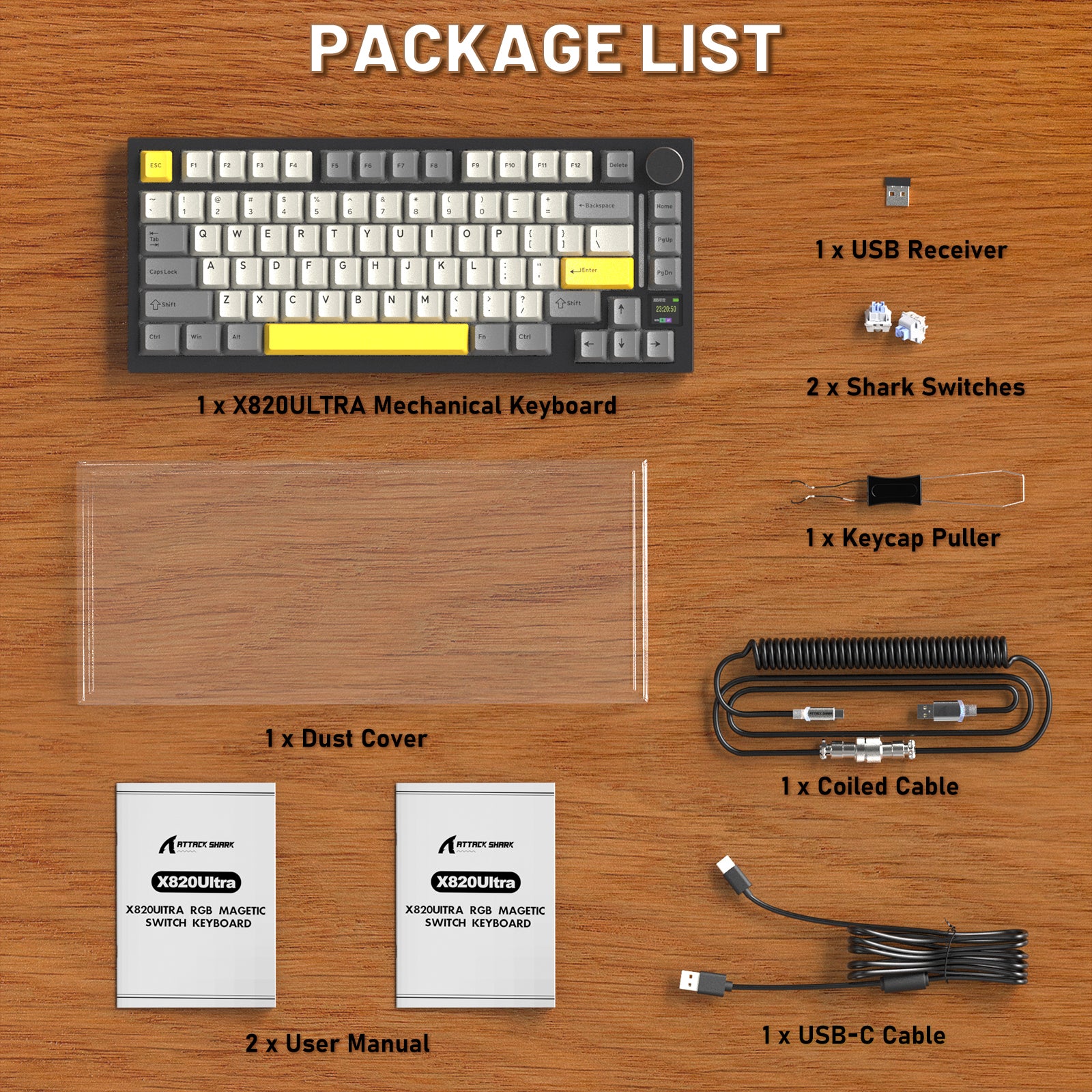 ATTACK SHARK X820ULTRA Mechanische Tastatur mit C01ULTRA Spiralkabel