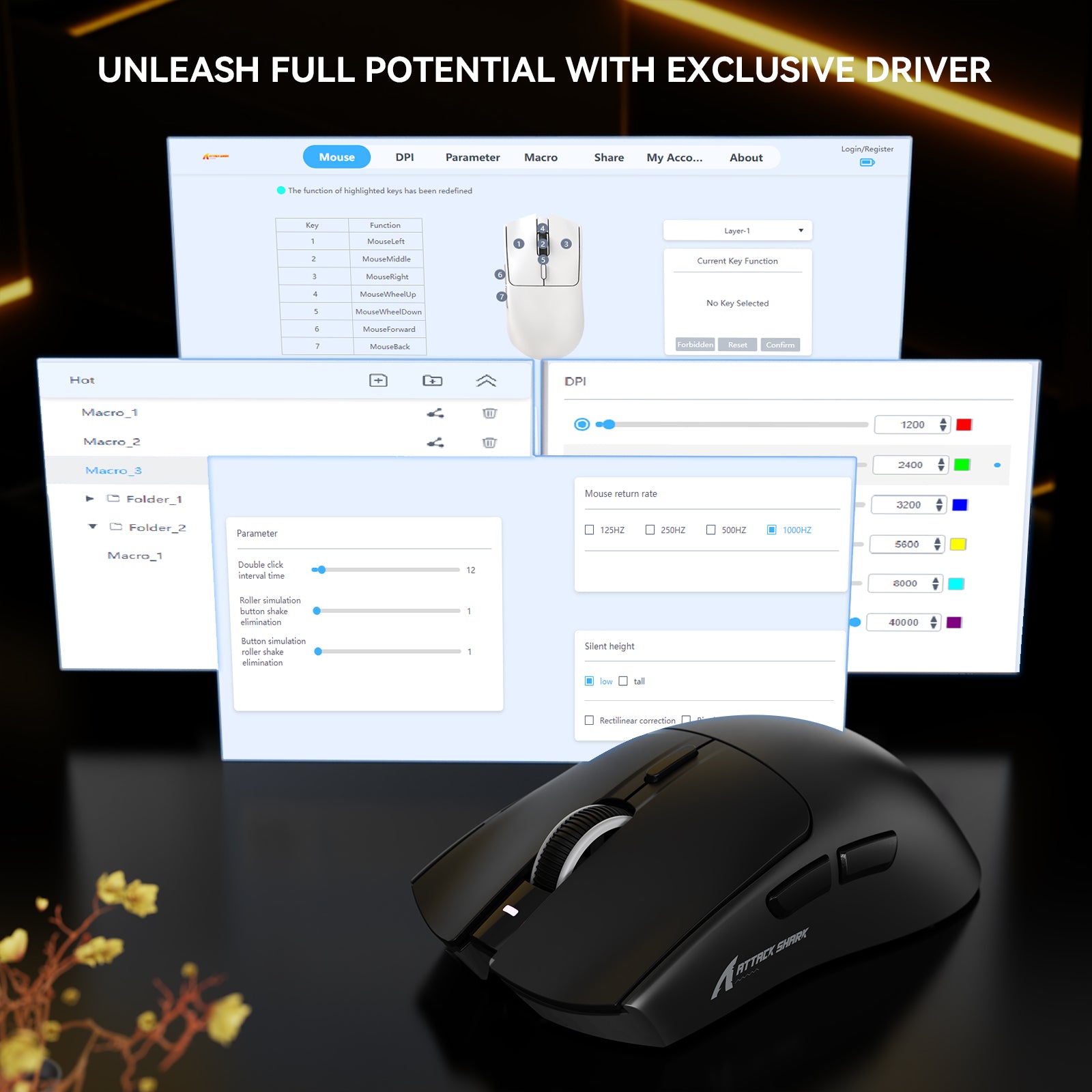 ATTACK SHARK X1 Tri-Mode-Gaming-Maus mit Touchpad RGB-Ladedock PAW3395PRO-Sensor