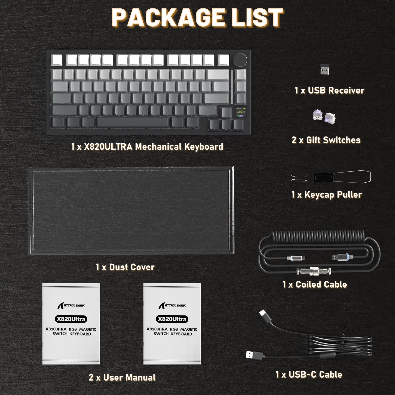 ATTACK SHARK X820ULTRA Mechanische Tastatur mit C01ULTRA Spiralkabel