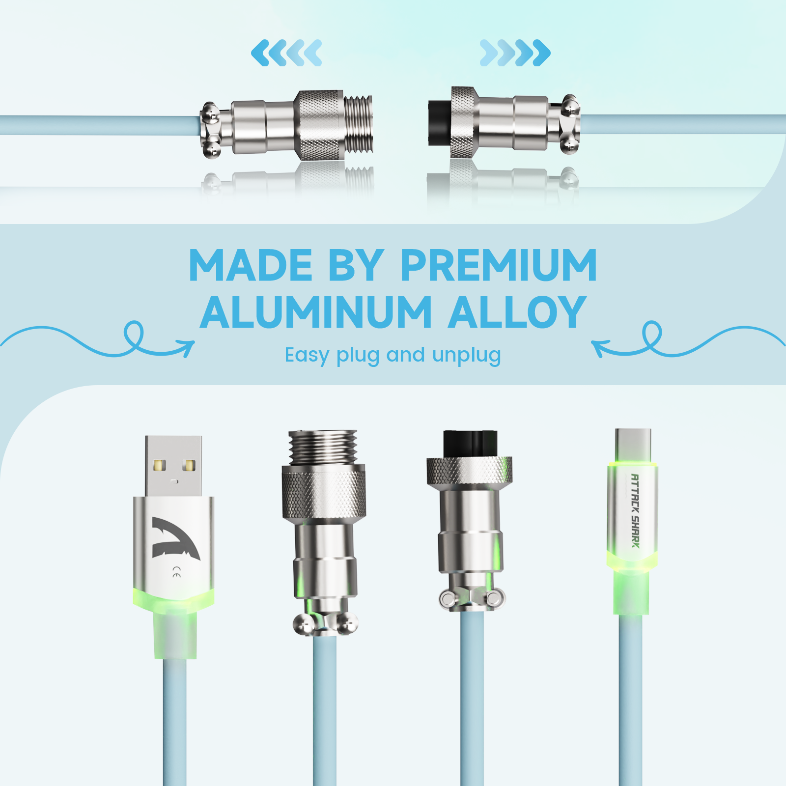 ATTACK SHARK C01Ultra Aviator Cable, aluminum alloy connectors, easy plug & unplug, for mechanical keyboards.